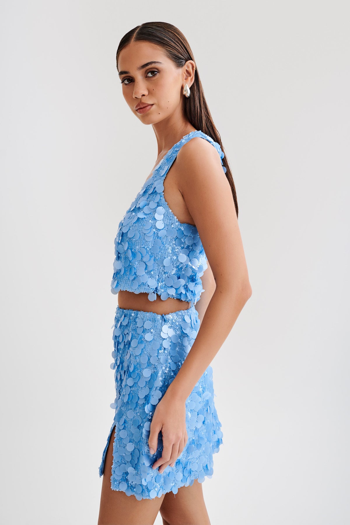 Maude Transparent Sequin Racer Crop Top - Cornflower Blue #5