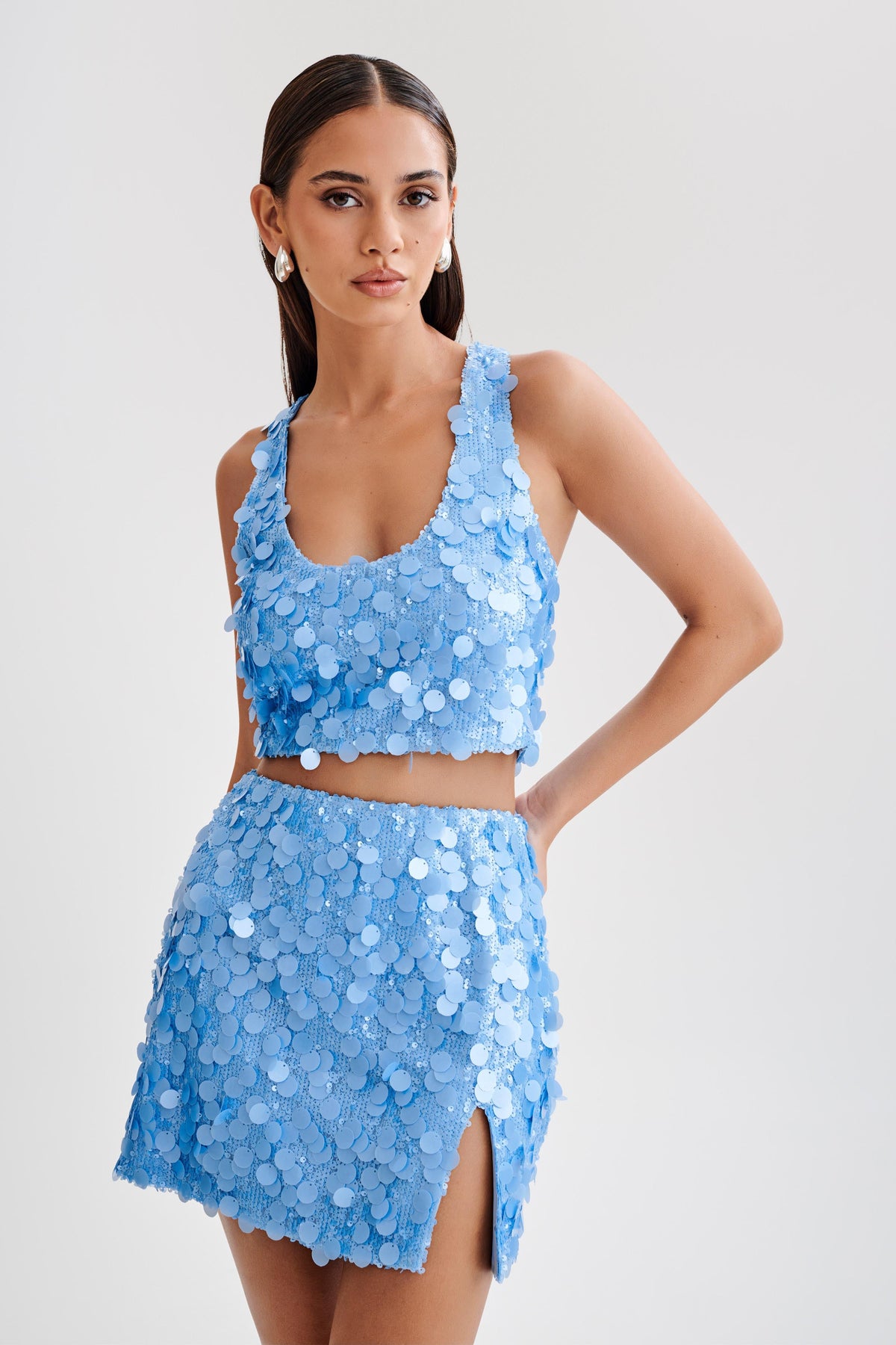 Maude Transparent Sequin Racer Crop Top - Cornflower Blue #10