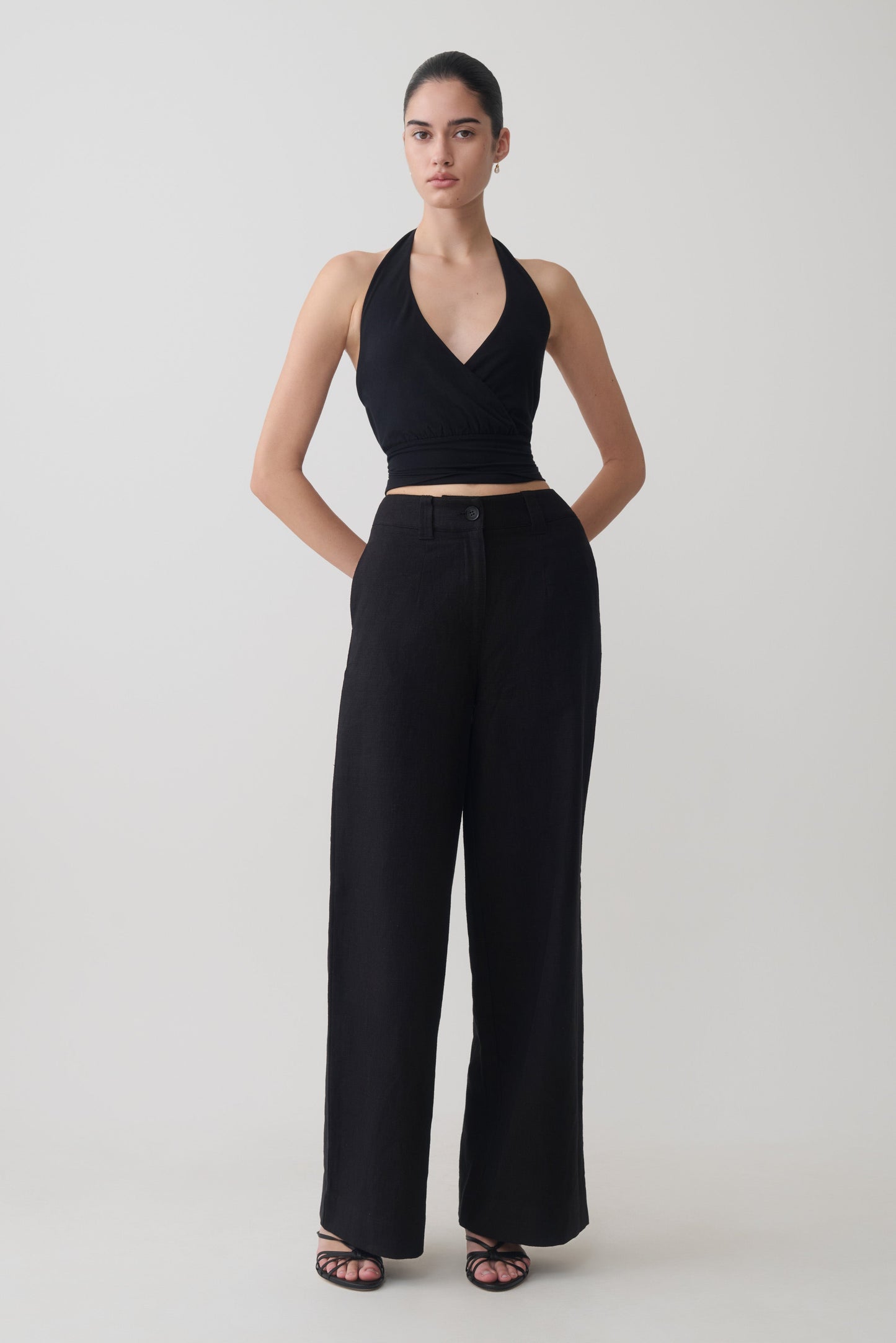 Jina Draped Halter Top - Black