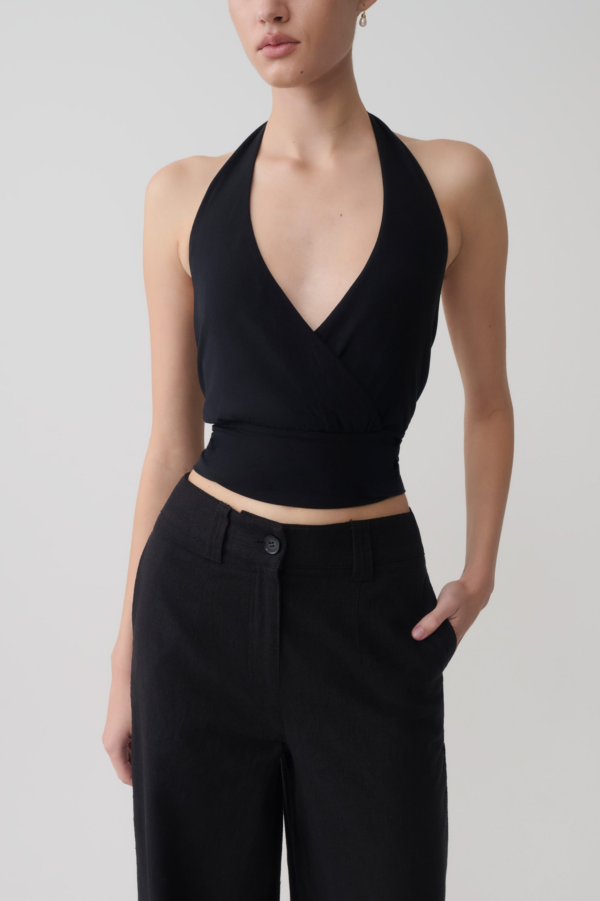 Jina Draped Halter Top - Black #3