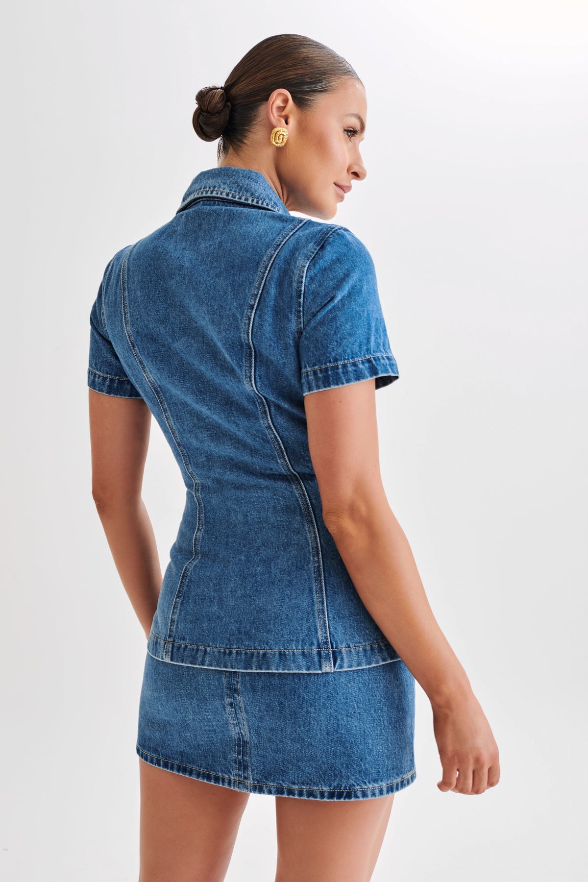 Ellie Denim Short Sleeve Top - 70's Blue #2