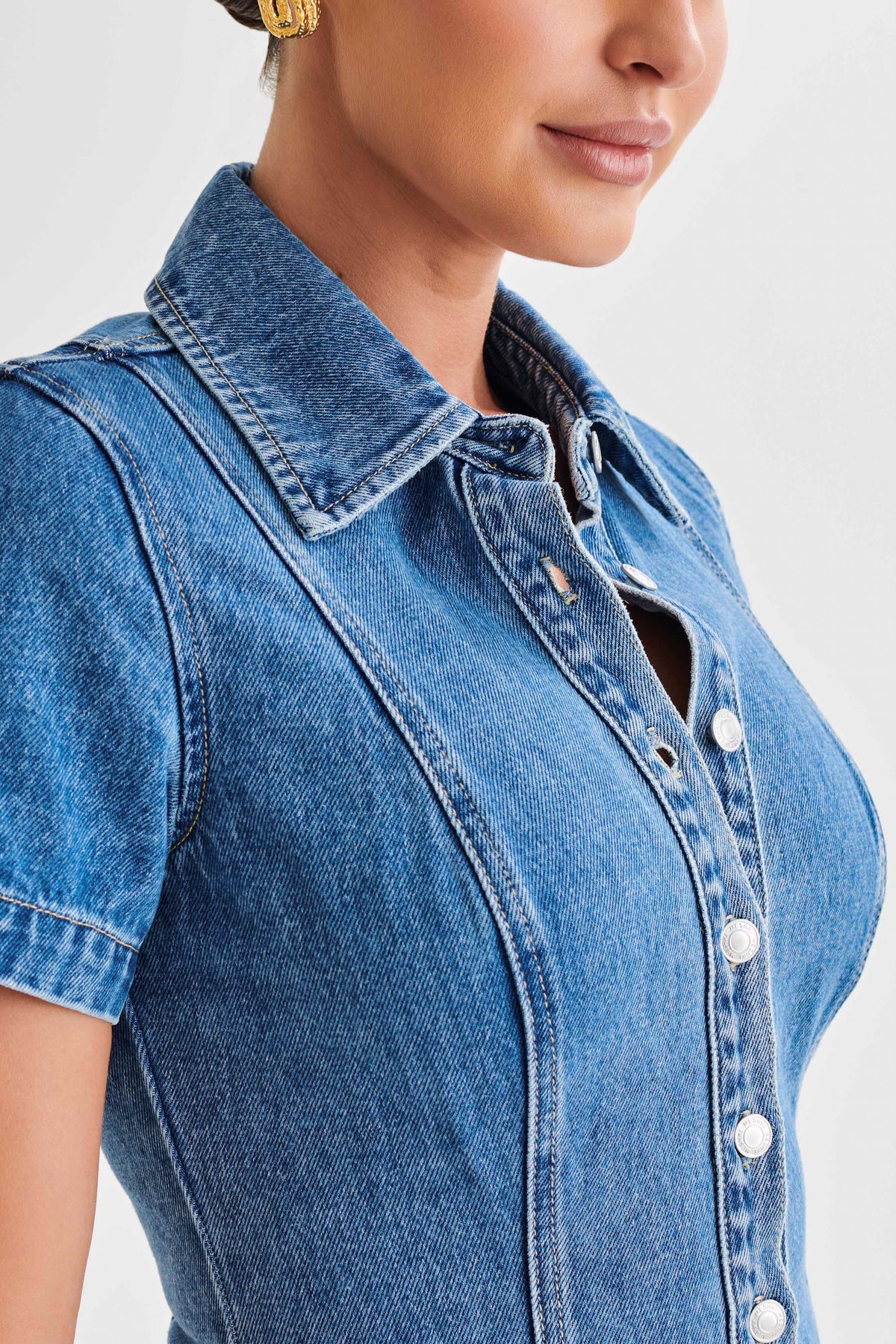 Ellie Denim Short Sleeve Top - 70's Blue #3
