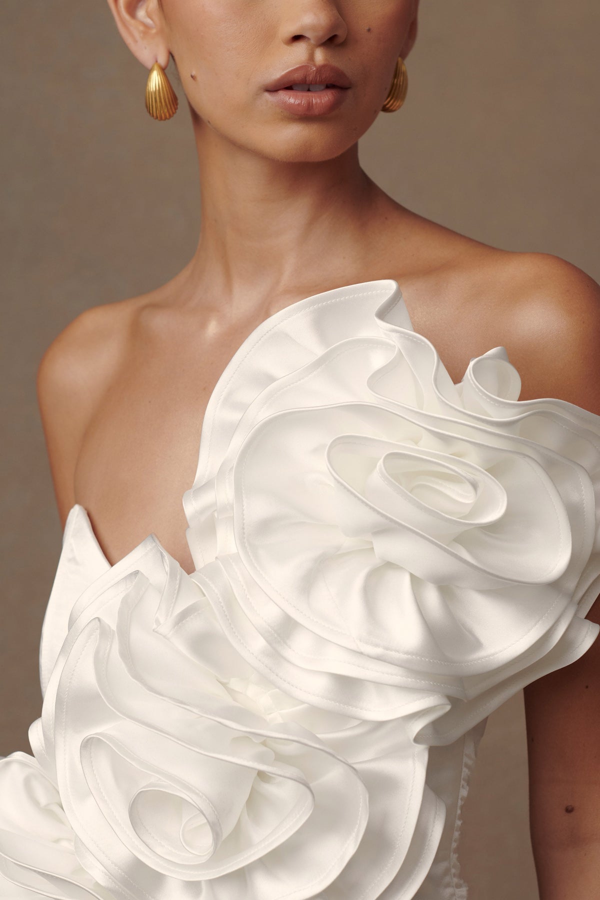Olivia Strapless Satin Rose Wedding Gown - White #5