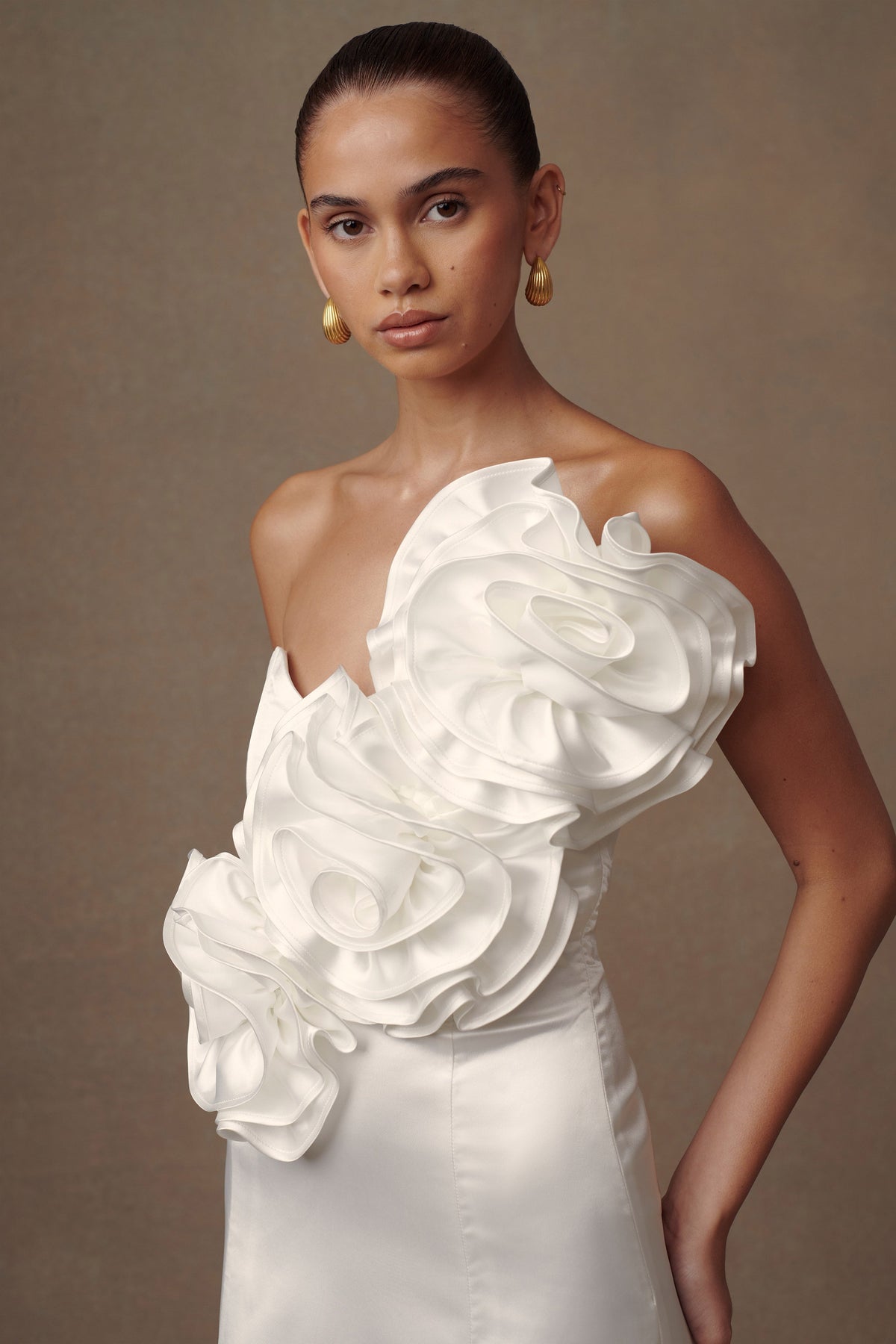 Olivia Strapless Satin Rose Wedding Gown - White #8