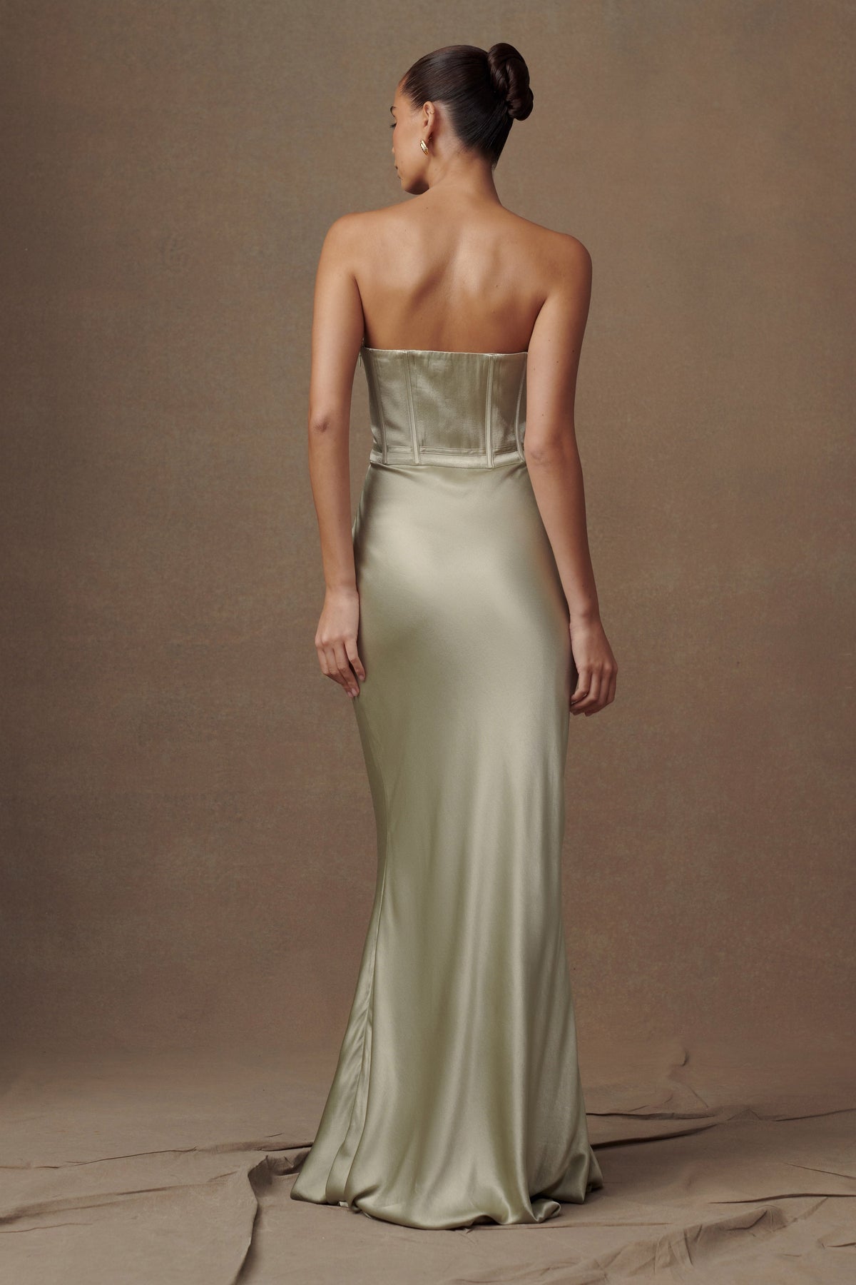 Harlow Satin Strapless Maxi Dress - Sage #2