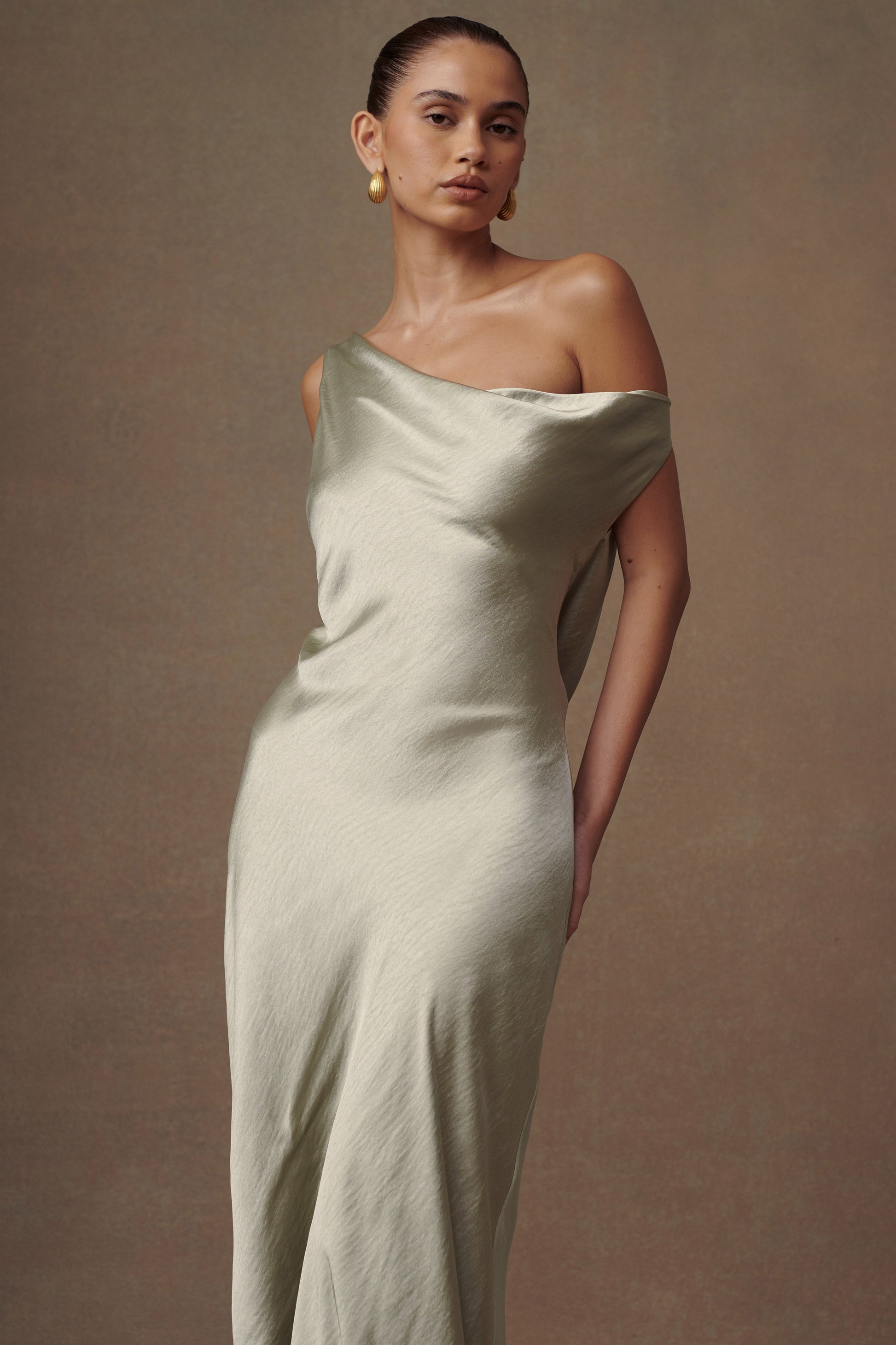Yvette Slip Maxi Dress With Asymmetrical Hem - Sage #12