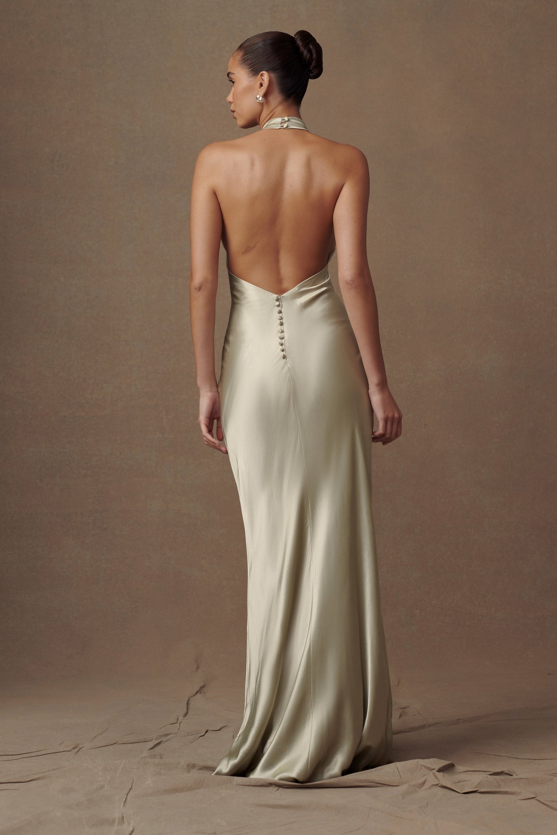 Esther Iridescent Satin Cowl Maxi Dress - Sage #2