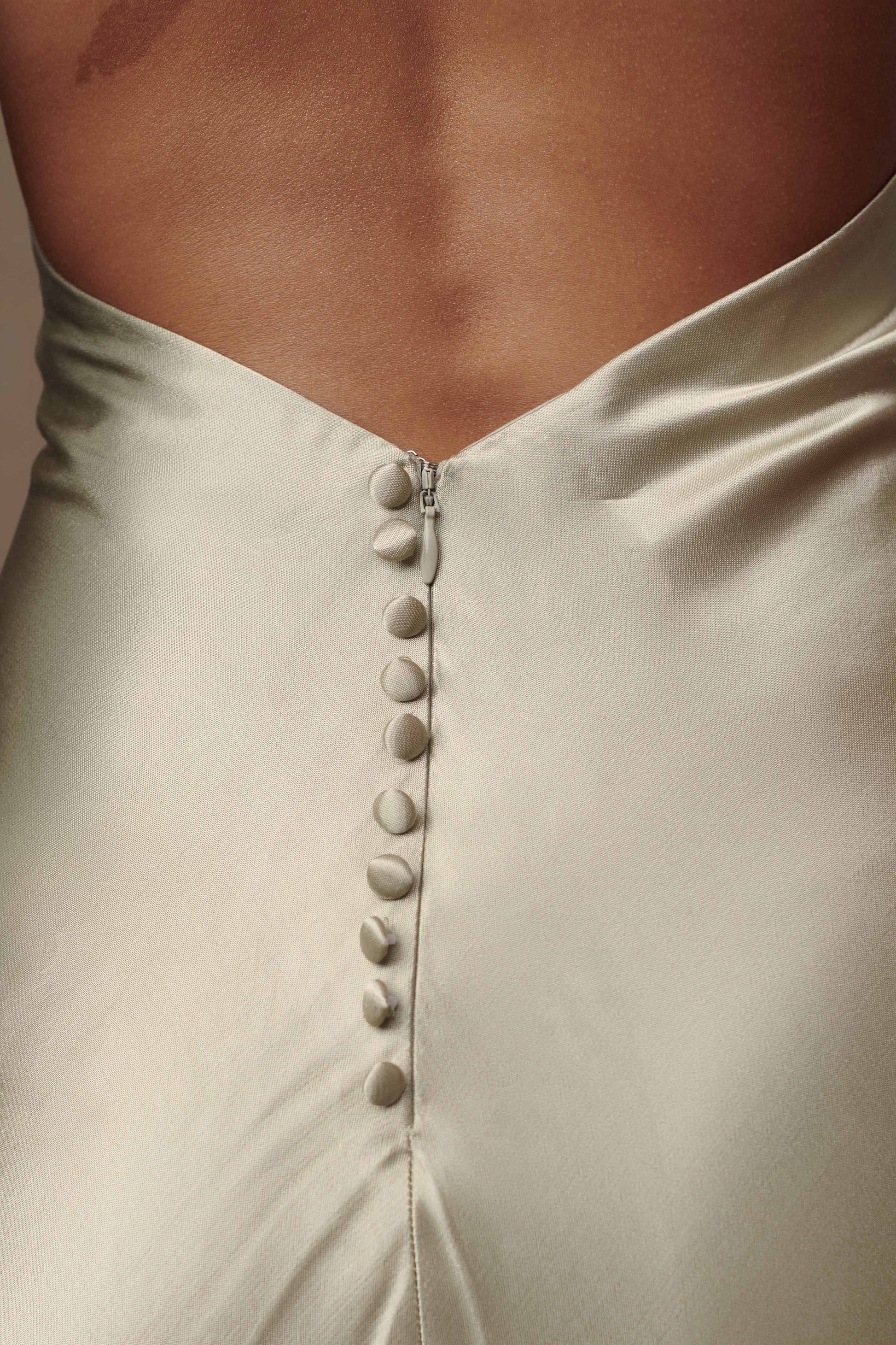 Esther Iridescent Satin Cowl Maxi Dress - Sage #7