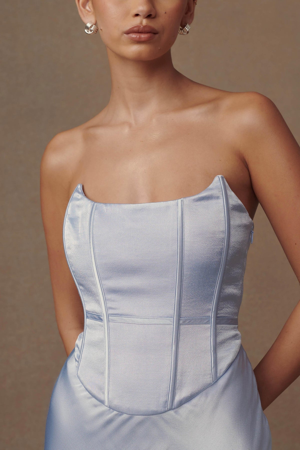 Harlow Satin Strapless Maxi Dress - Cornflower Blue #3