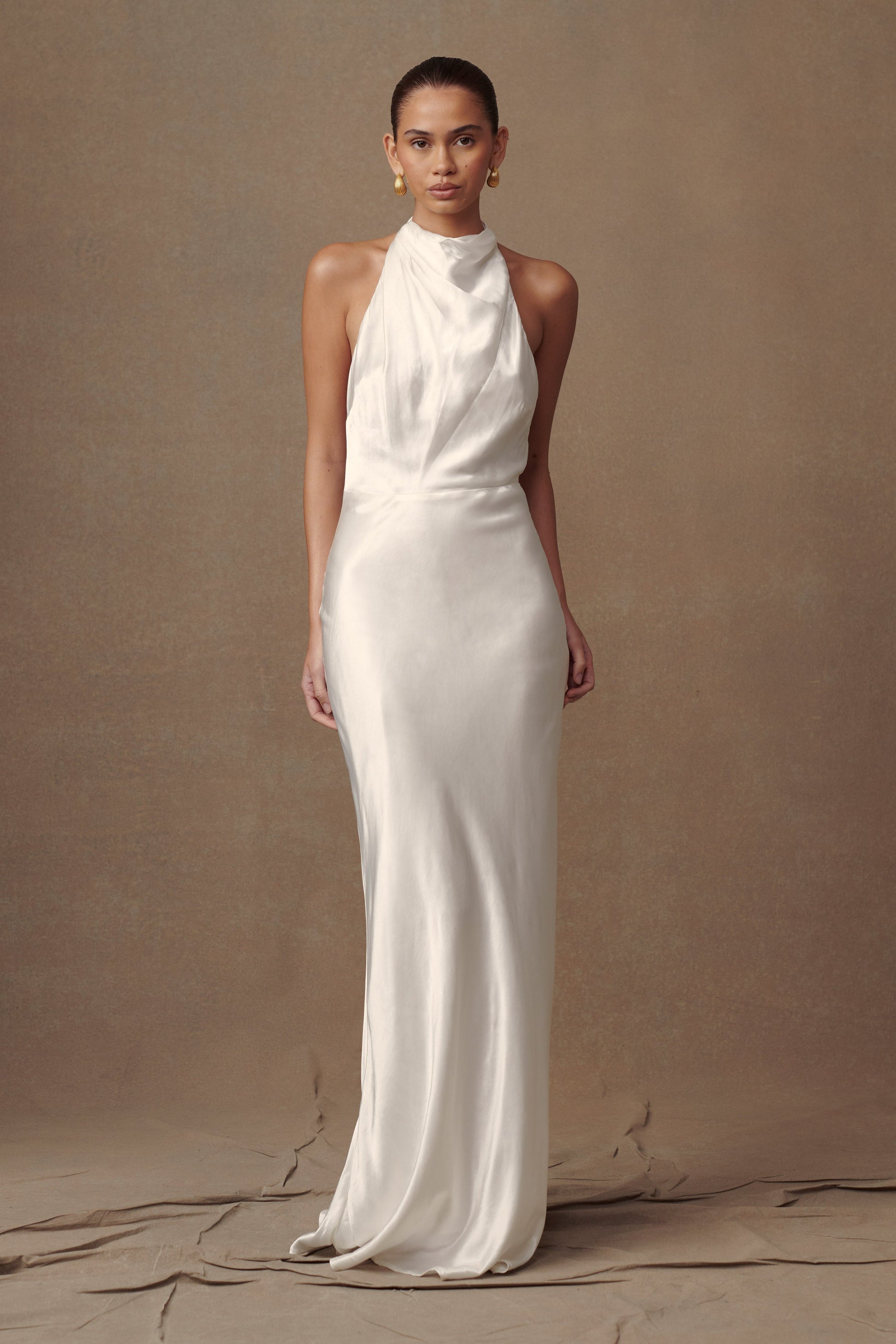 Esther Iridescent Satin Cowl Maxi Dress - Ivory #2