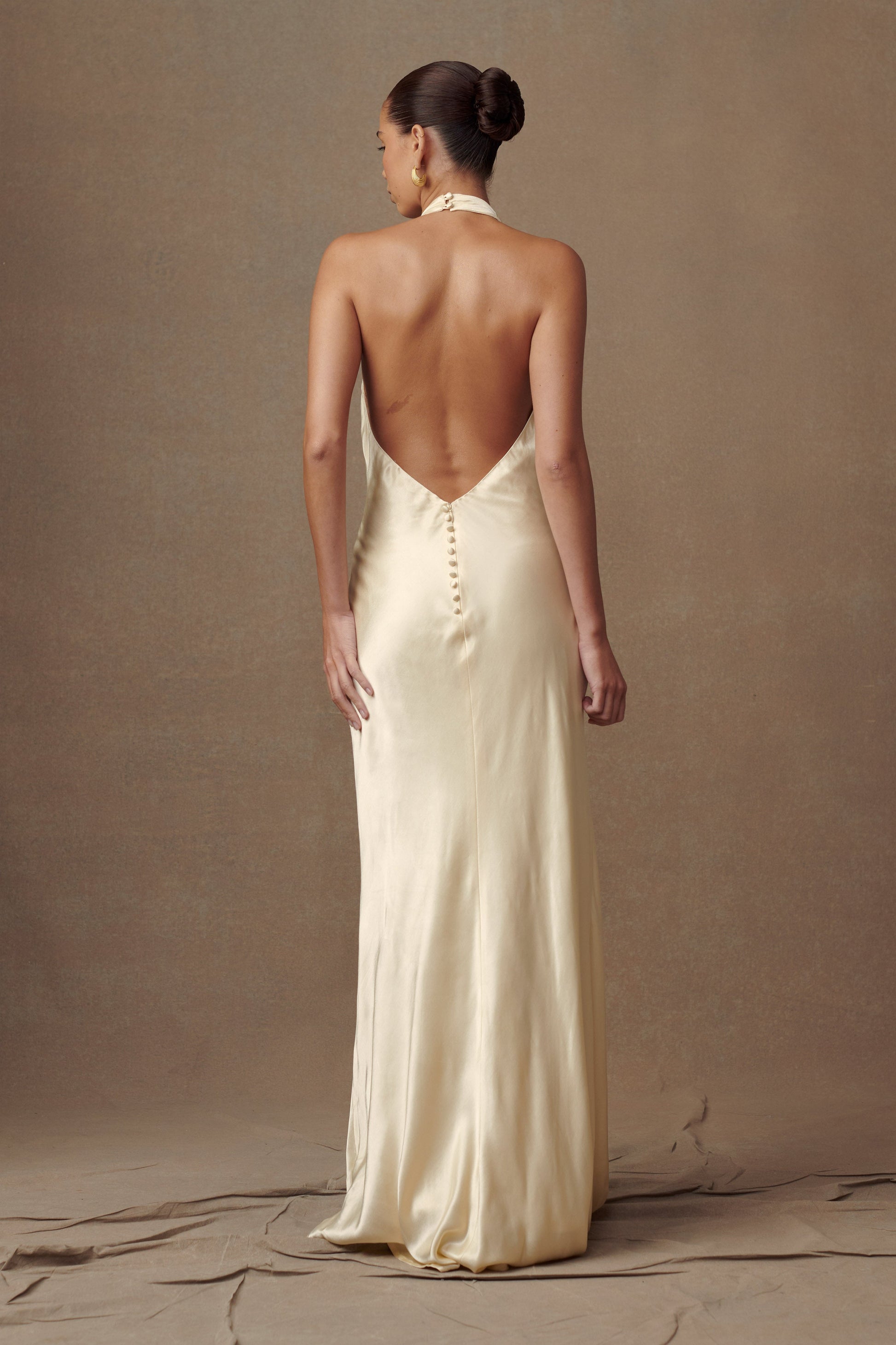 Esther Iridescent Satin Cowl Maxi Dress - Lemon Sorbet #8