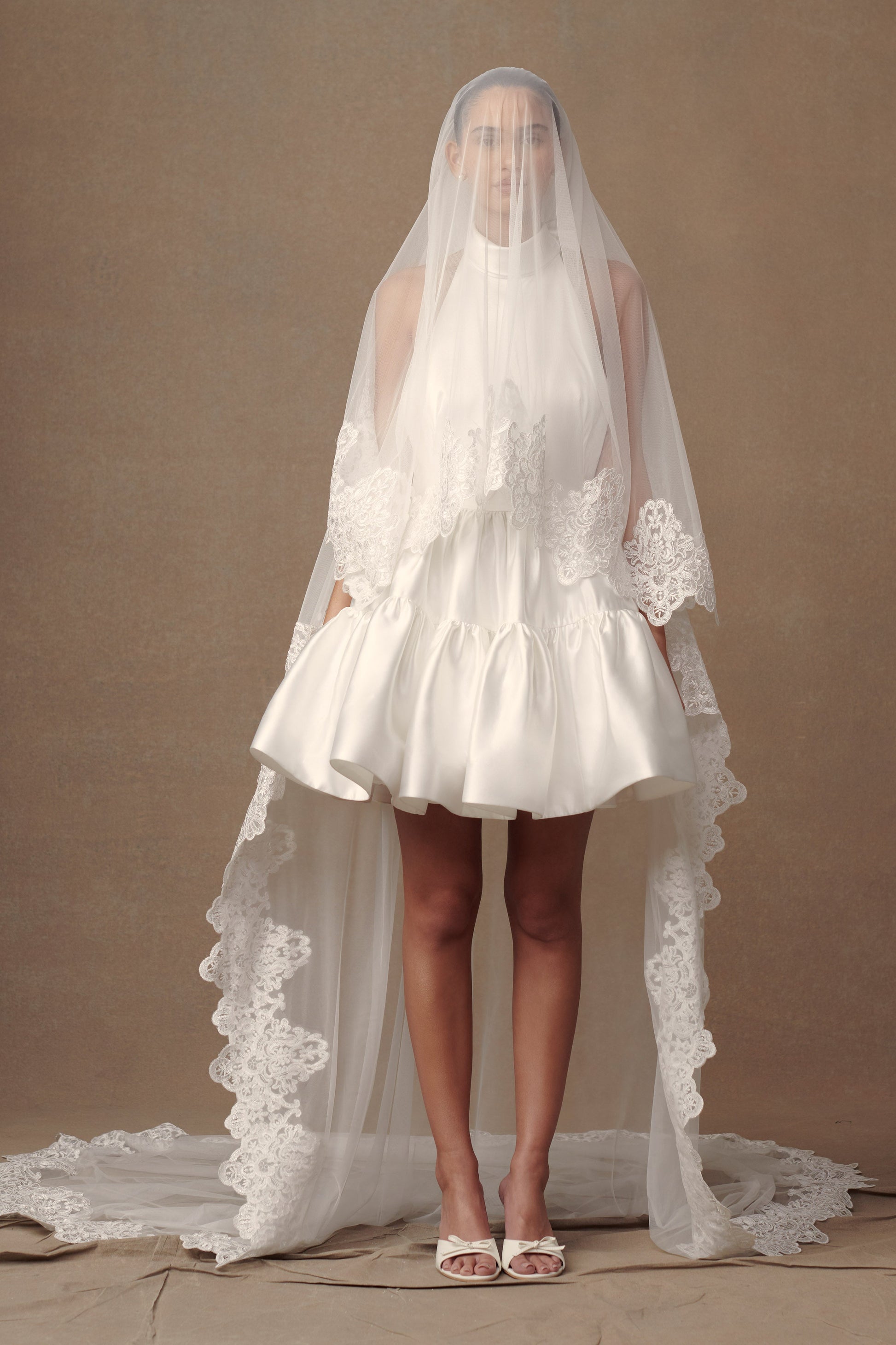 Paulette Lace Trim Veil - White #7