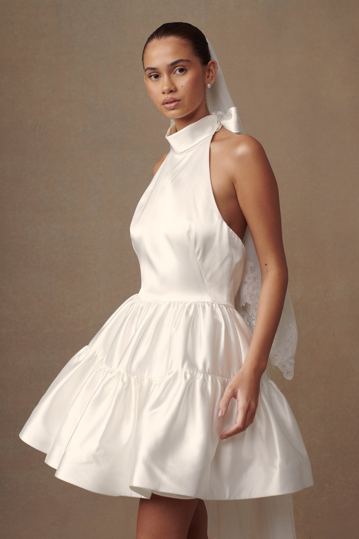 Dorota Satin Halter Mini Dress - White #3