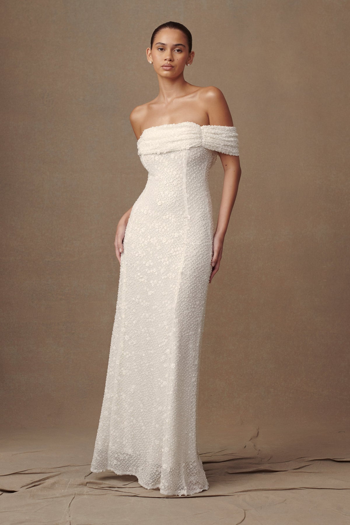 Priyanka Daisy Beaded Off Shoulder Wedding Gown - White #7