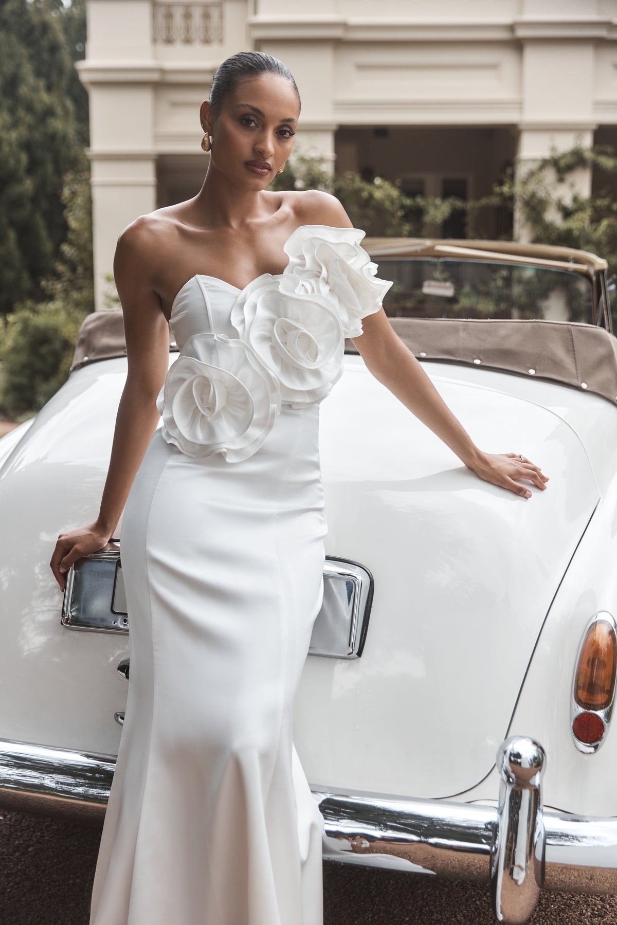 Olivia Strapless Satin Rose Wedding Gown - White #4