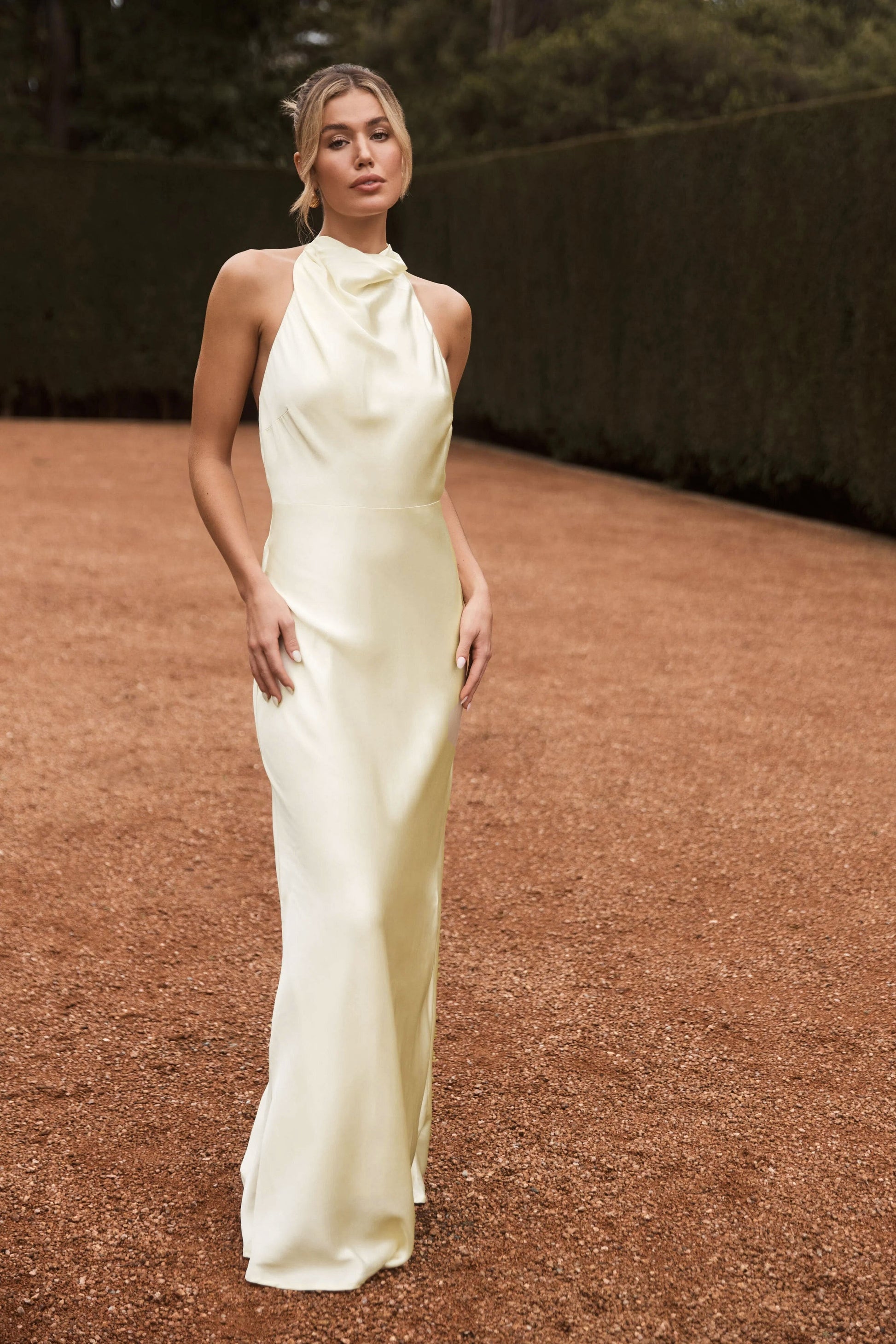 Esther Iridescent Satin Cowl Maxi Dress - Lemon Sorbet #11