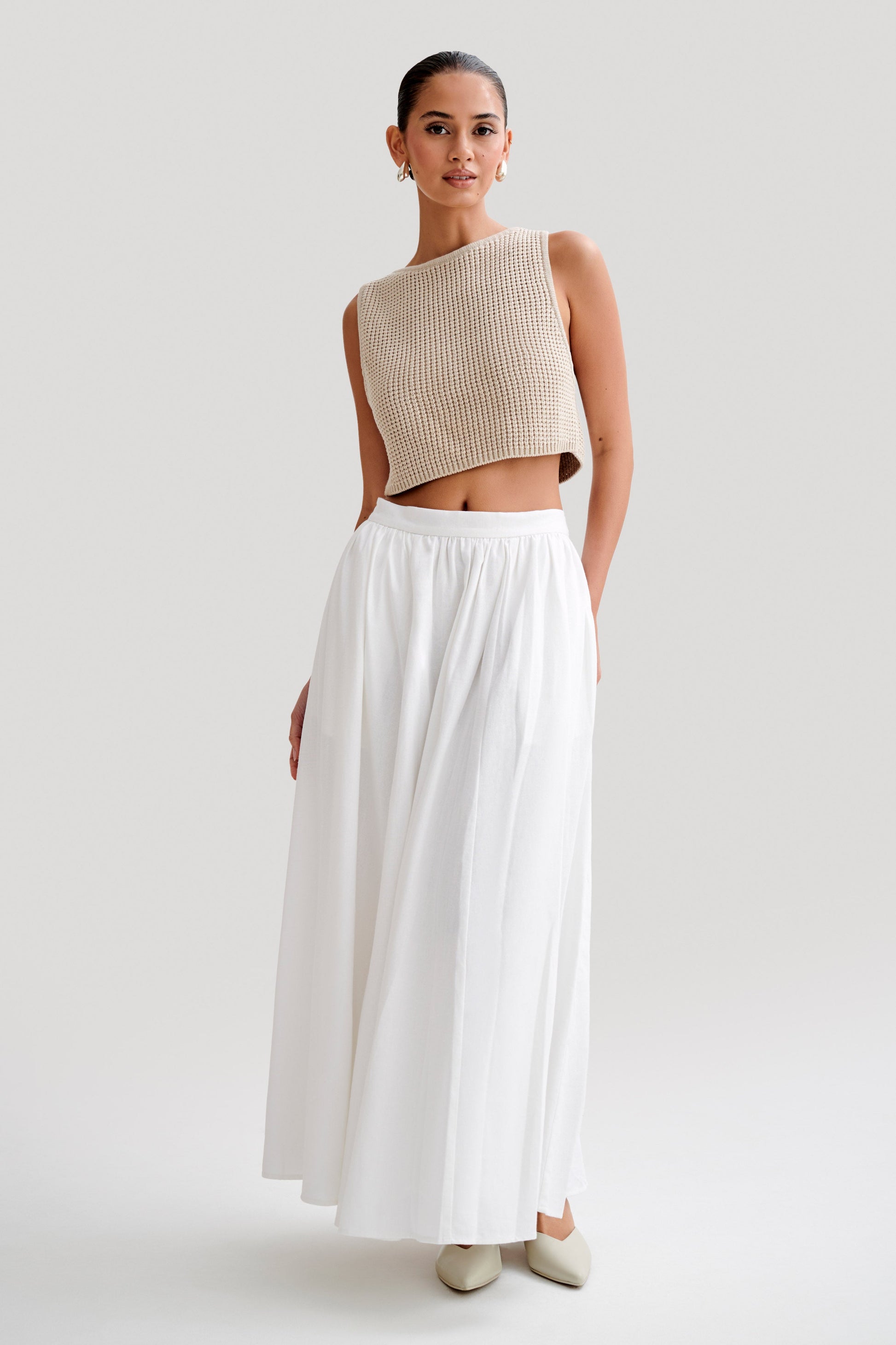 Clarence Linen A-Line Maxi Skirt - White #5