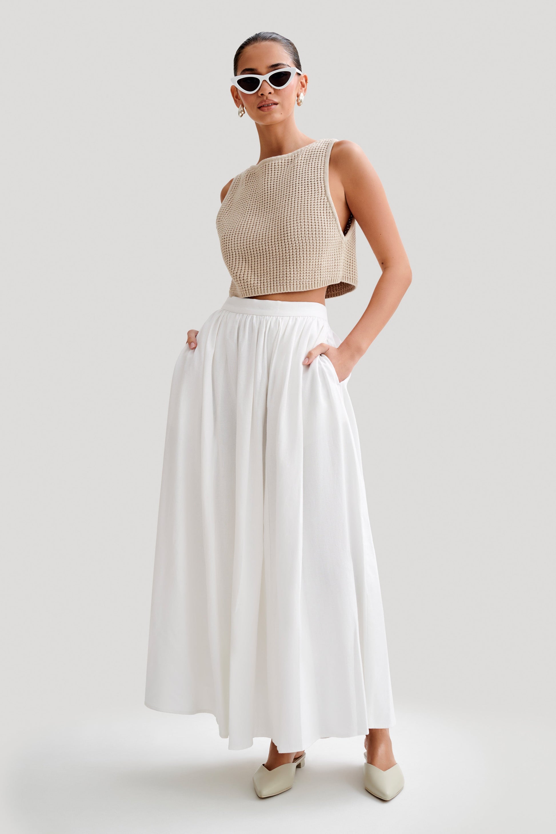 Clarence Linen A-Line Maxi Skirt - White #2