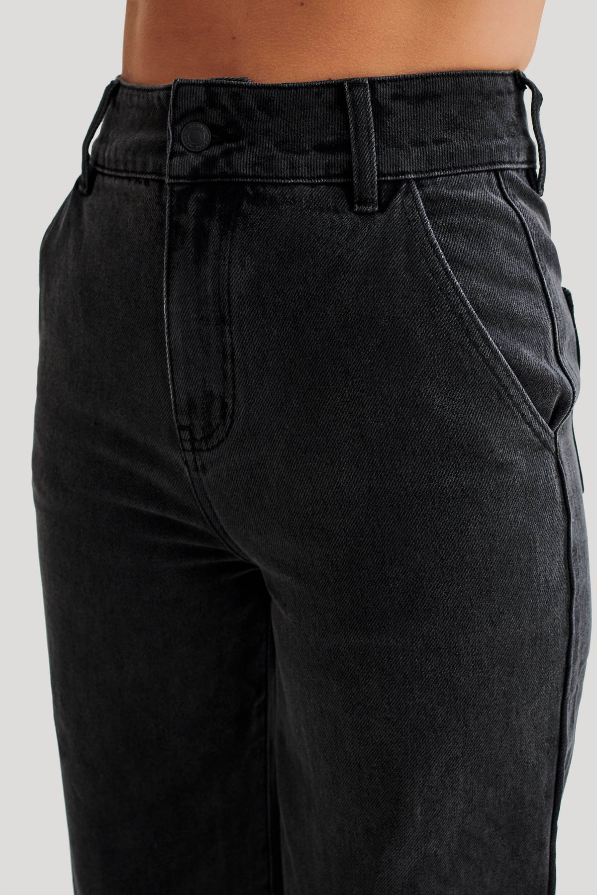 Roxy Wide Leg High Waist Denim Jeans - Washed Black #2