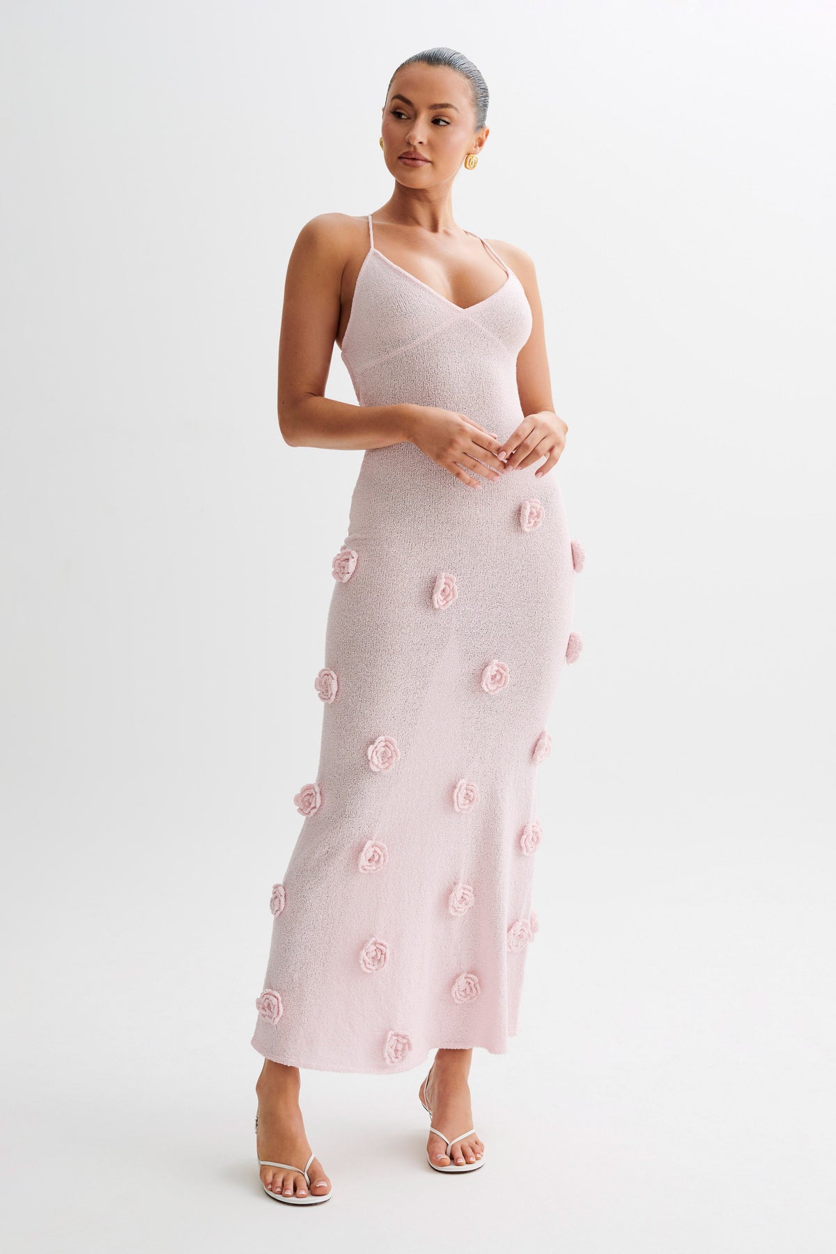 Suki Knit Maxi Dress With Flowers - Baby Pink #4