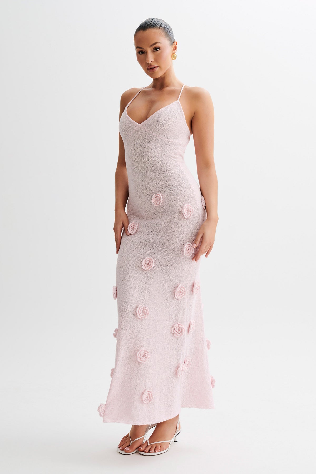 Suki Knit Maxi Dress With Flowers - Baby Pink #5