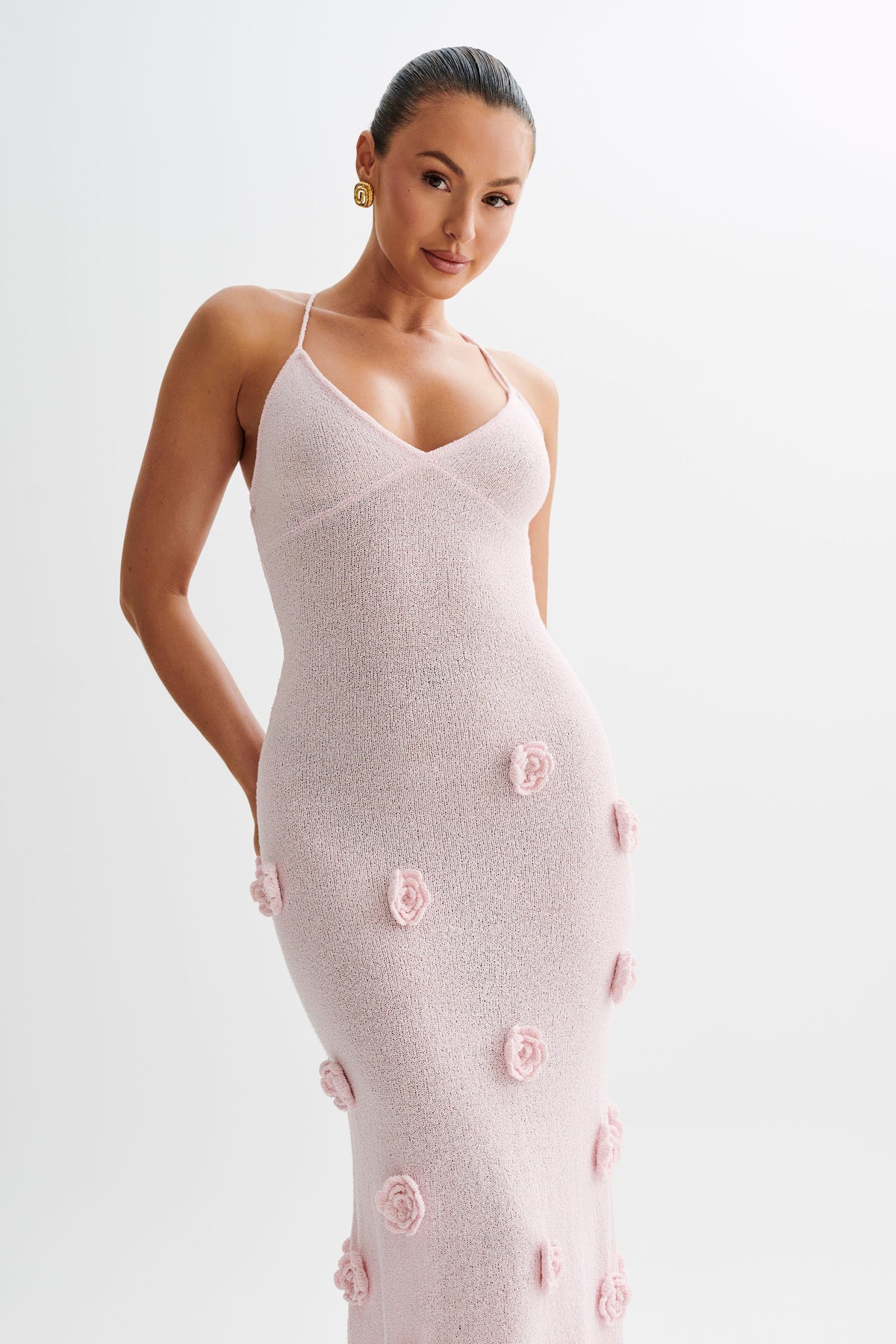 Suki Knit Maxi Dress With Flowers - Baby Pink #6