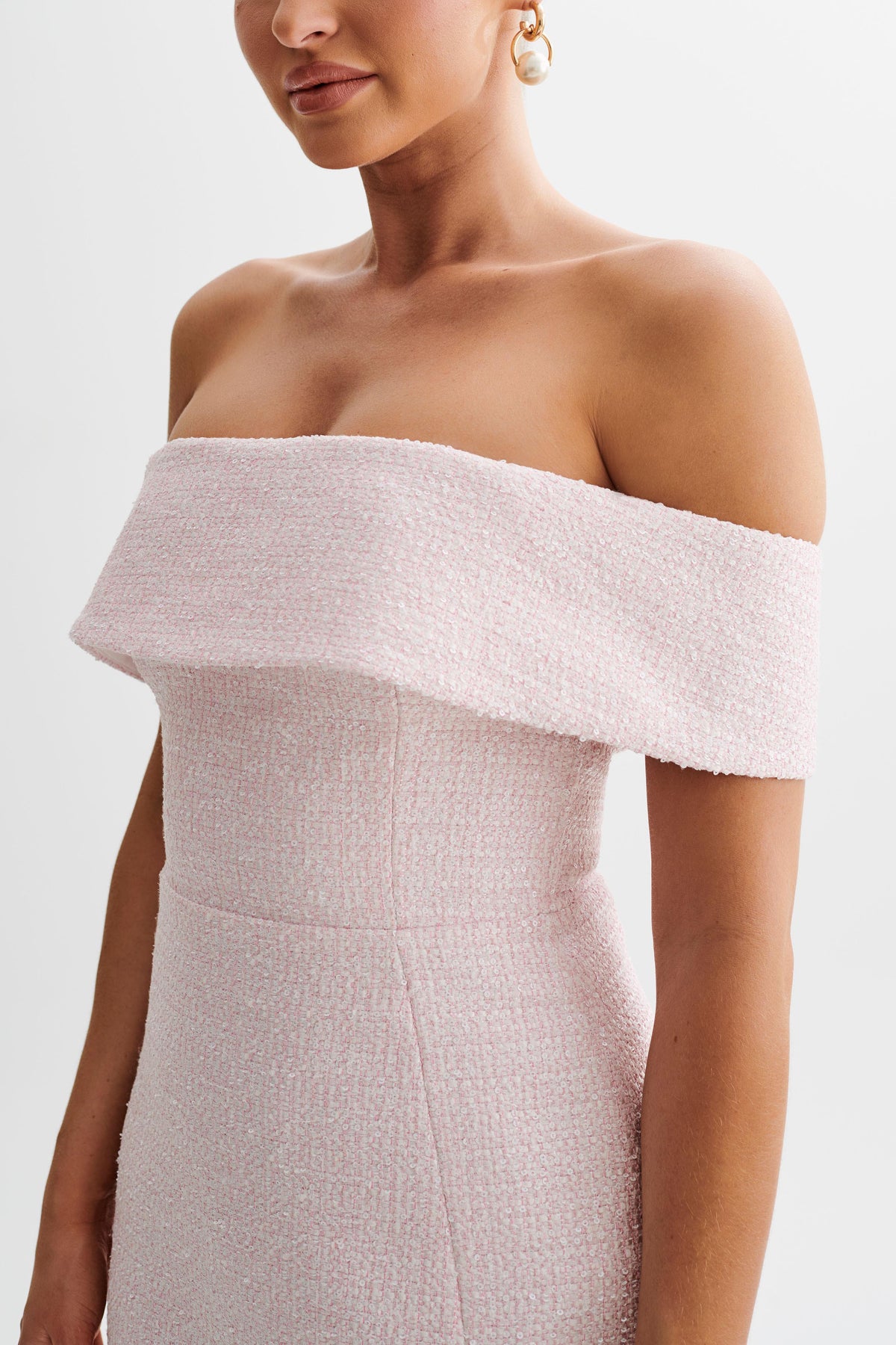 Helena Tweed Off Shoulder Mini Dress - Pink #3