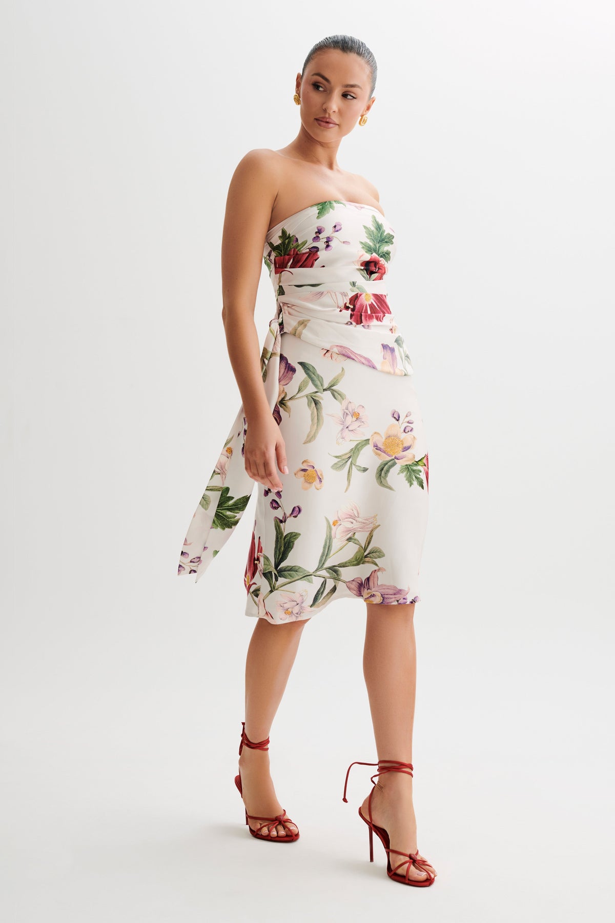 Allegra Satin Ruched Strapless Top - Bella Rosa Print #4