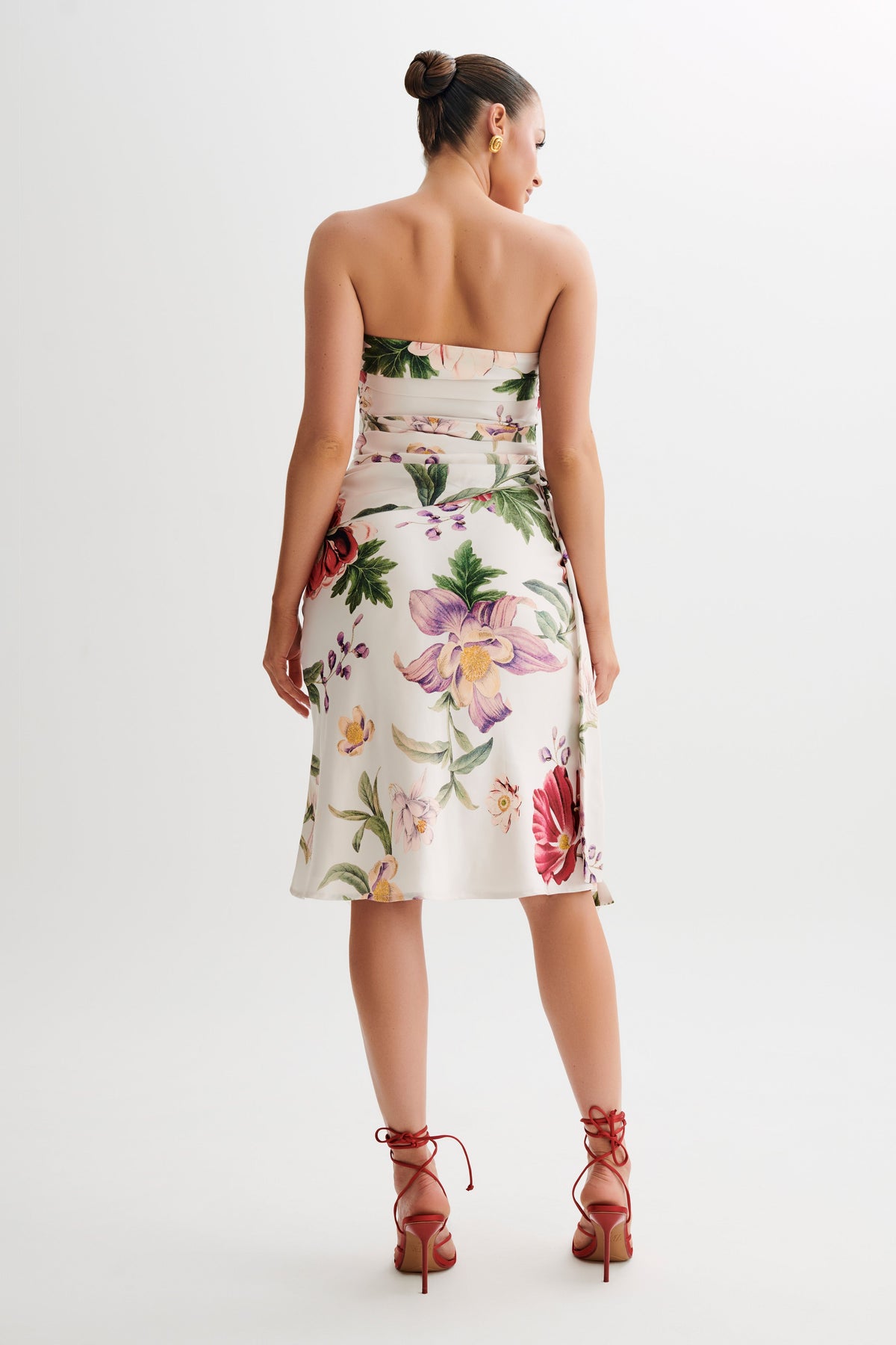 Allegra Satin Ruched Strapless Top - Bella Rosa Print #6
