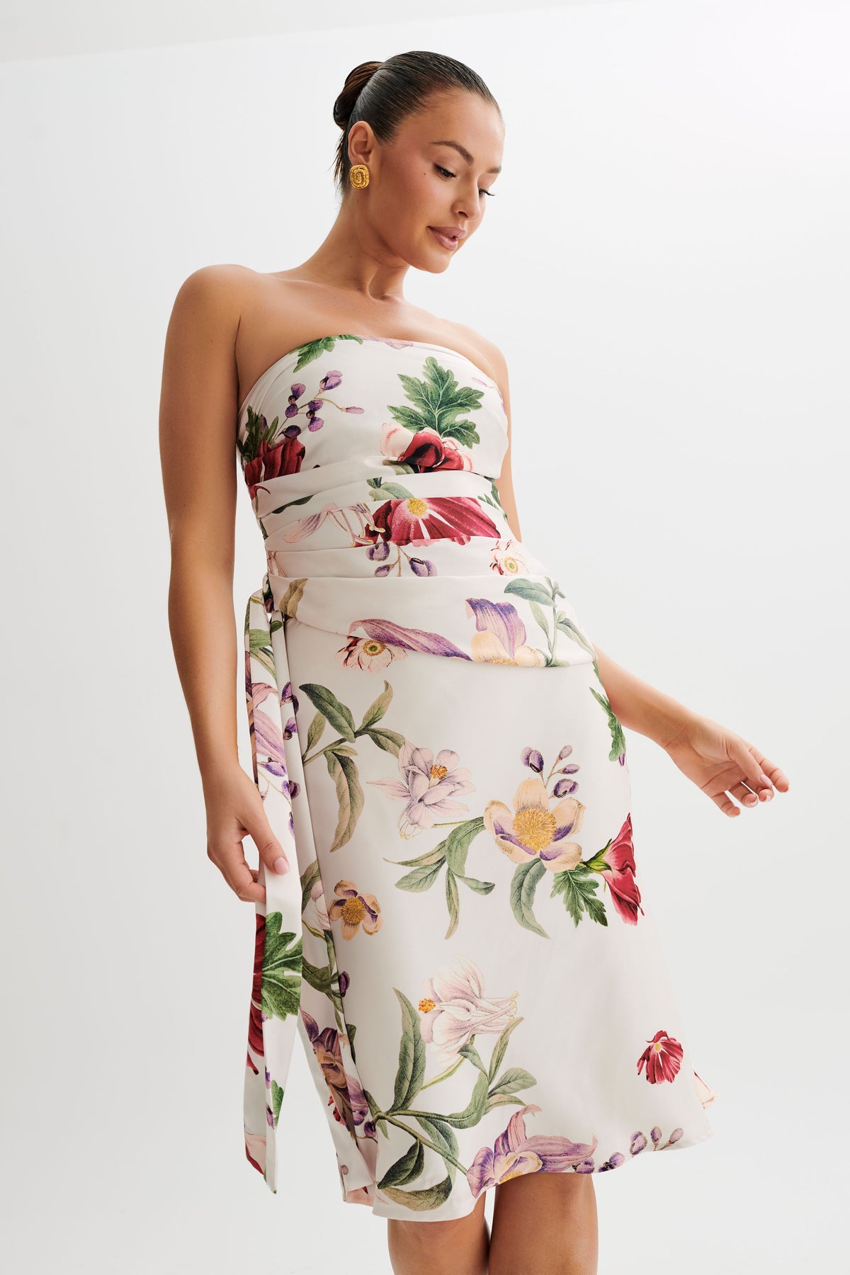 Allegra Satin Ruched Strapless Top - Bella Rosa Print #7