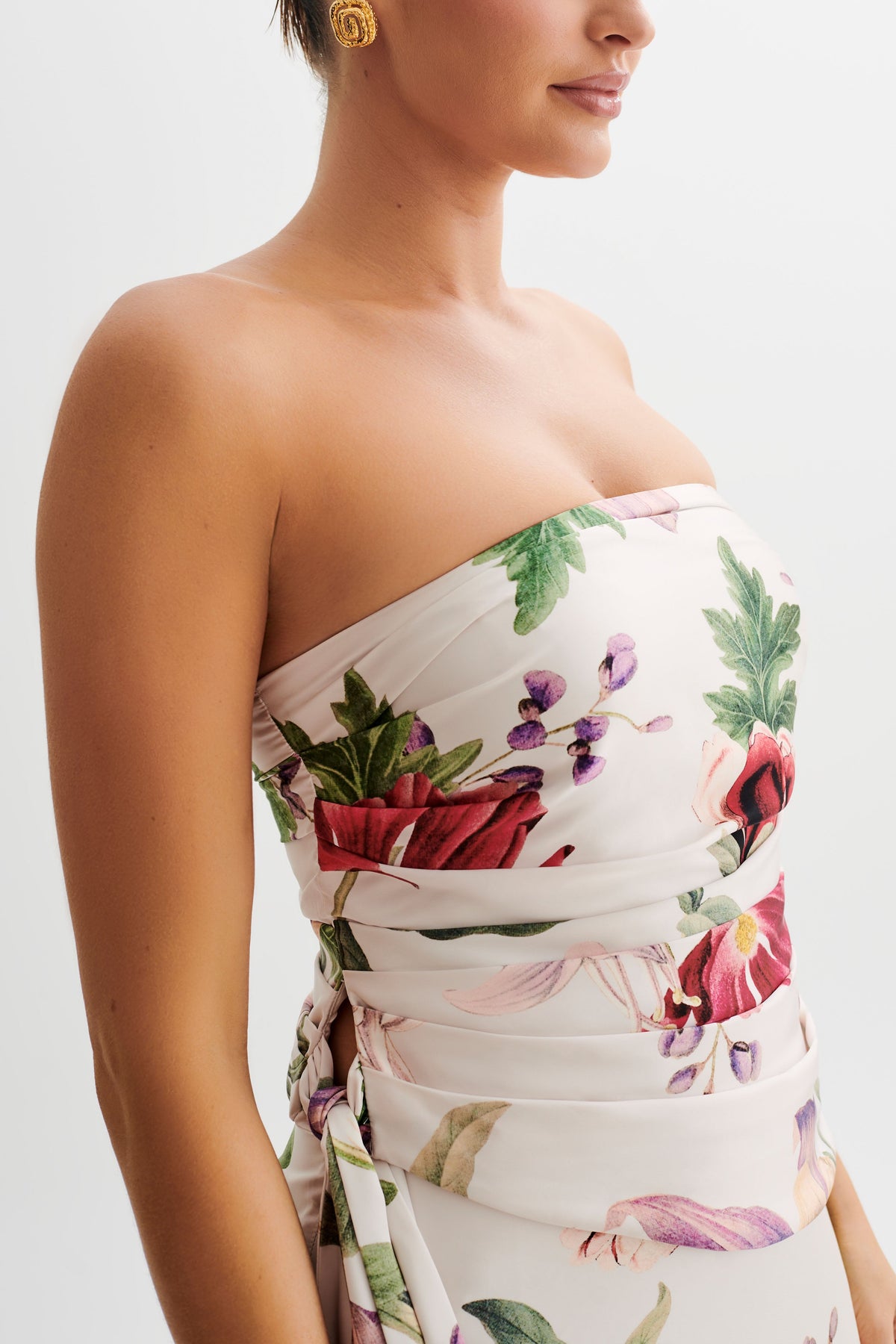 Allegra Satin Ruched Strapless Top - Bella Rosa Print #2