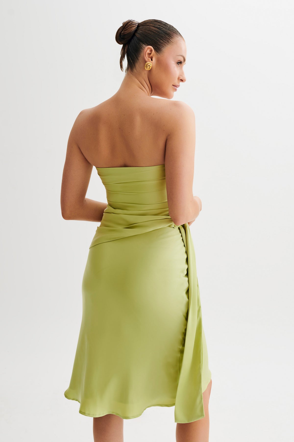 Allegra Satin Ruched Strapless Top - Apple #3