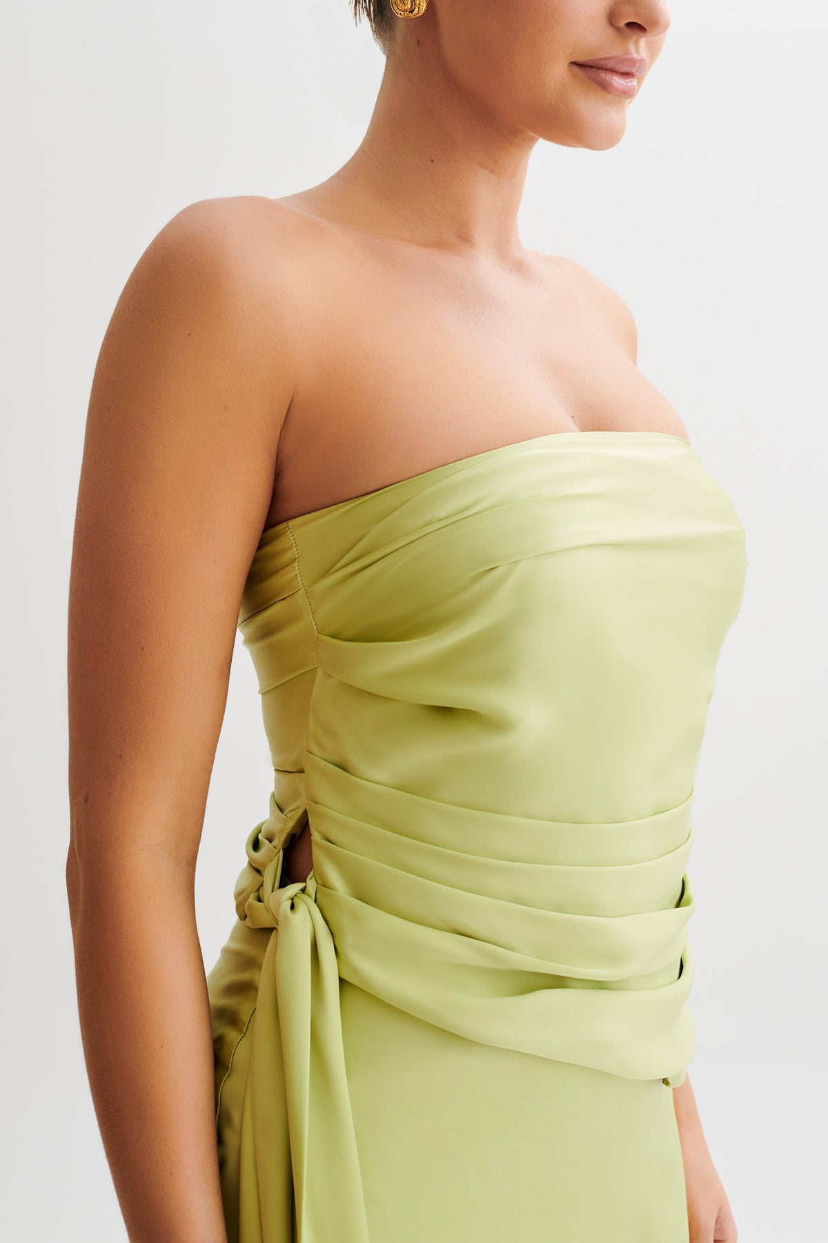 Allegra Satin Ruched Strapless Top - Apple #5