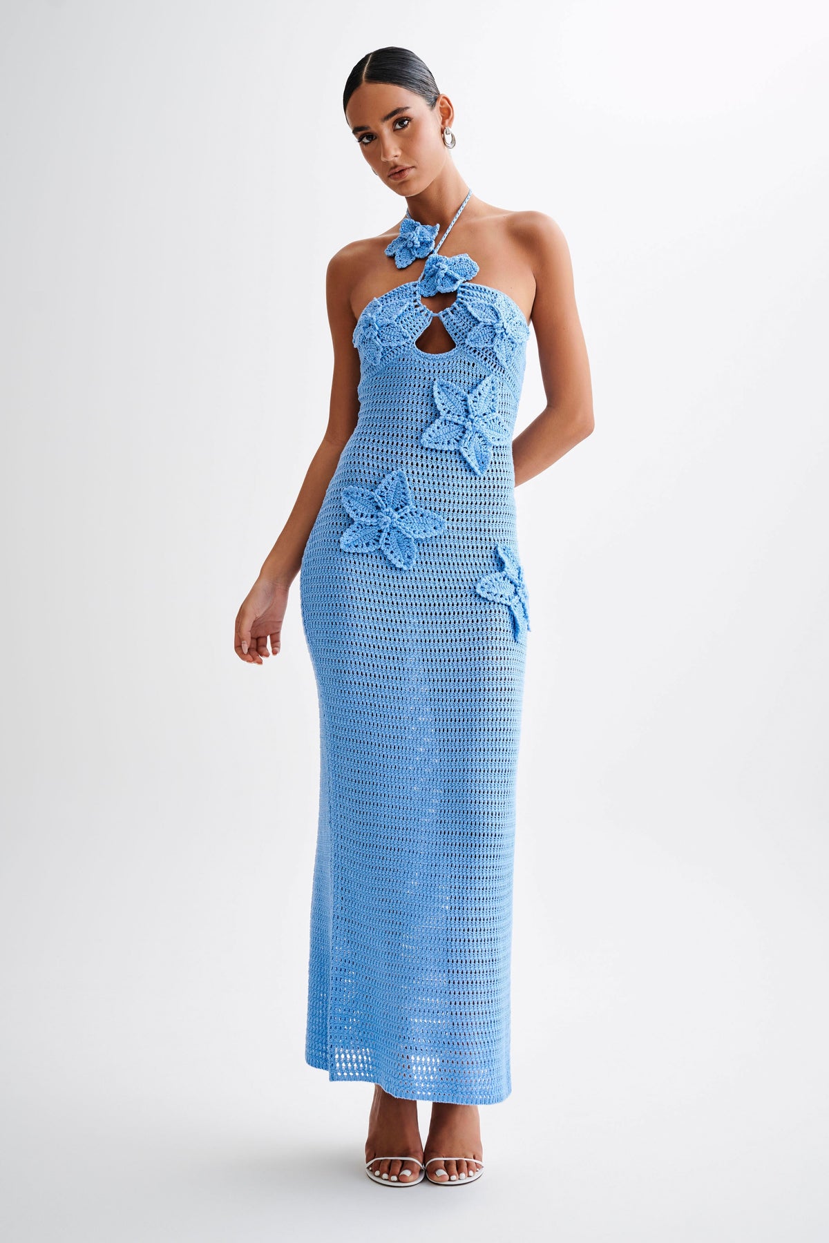 Kyla Floral Crochet Maxi Dress - Cornflower Blue #7