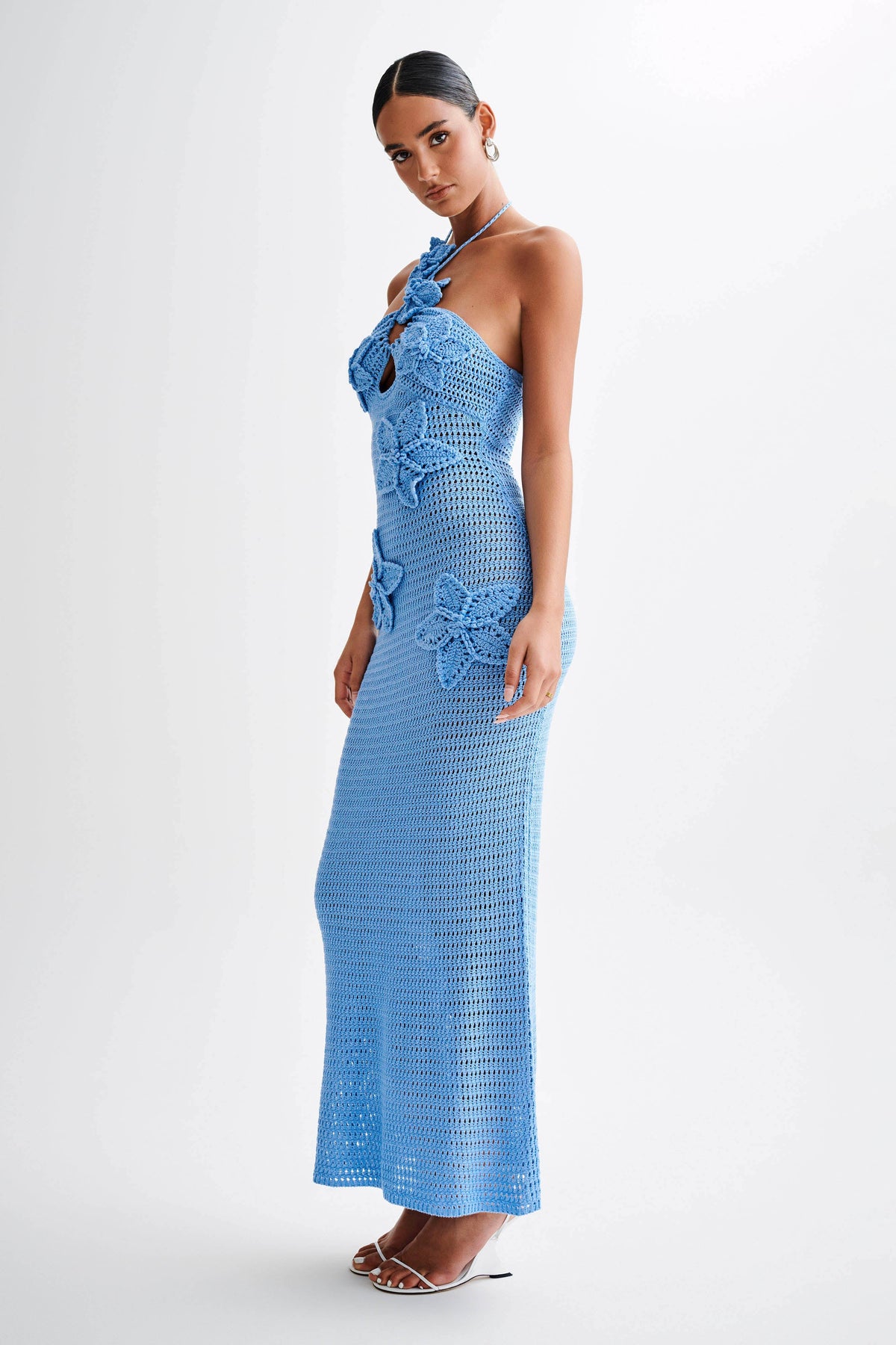 Kyla Floral Crochet Maxi Dress - Cornflower Blue #6