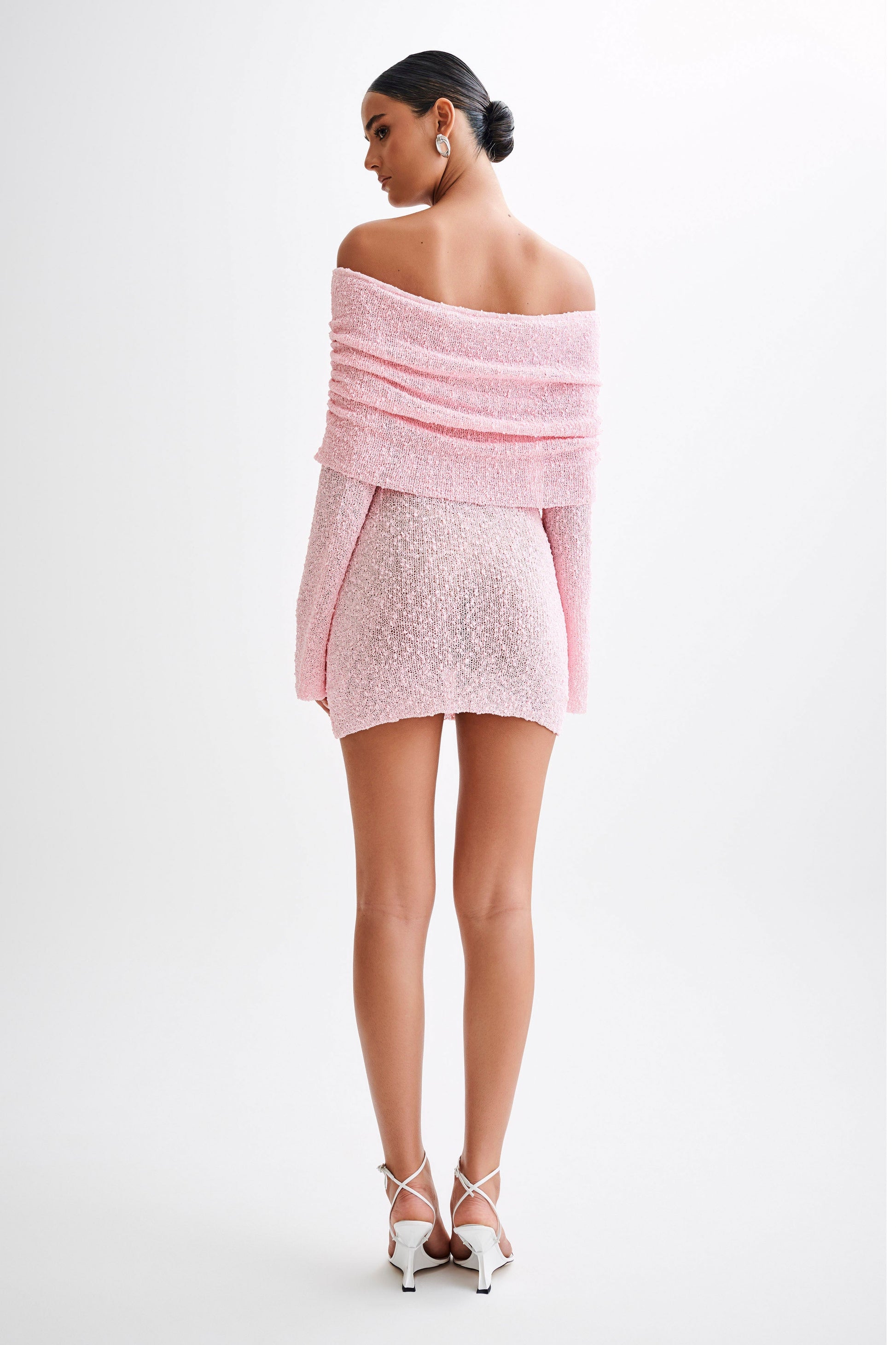Marisol Off Shoulder Boucle Mini Dress - Baby Pink #6