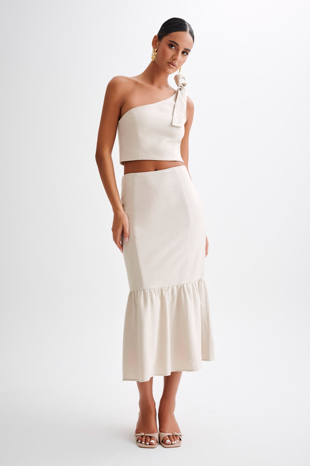 Venezia Linen One Shoulder Tie Top - Natural #5