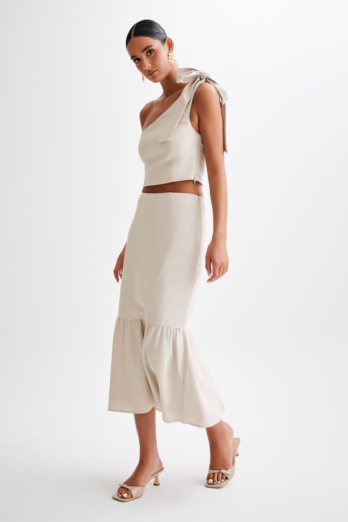 Venezia Linen One Shoulder Tie Top - Natural #4
