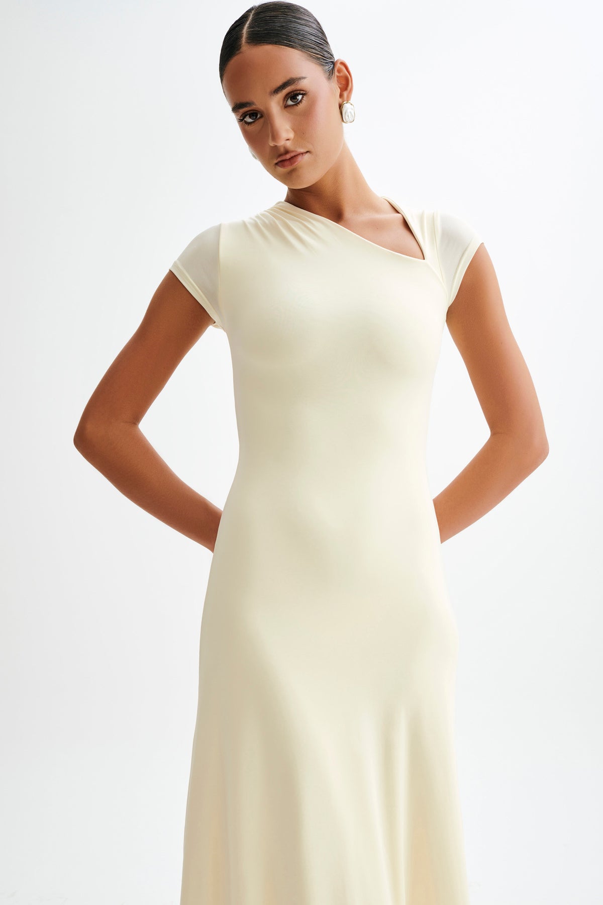 Ilaria Slinky Maxi Dress With Cut Out - Lemon Sherbet #5