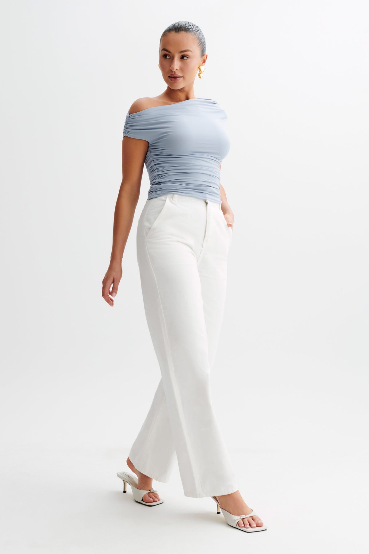Alayna Slinky Ruched Top - Dusty Blue #4