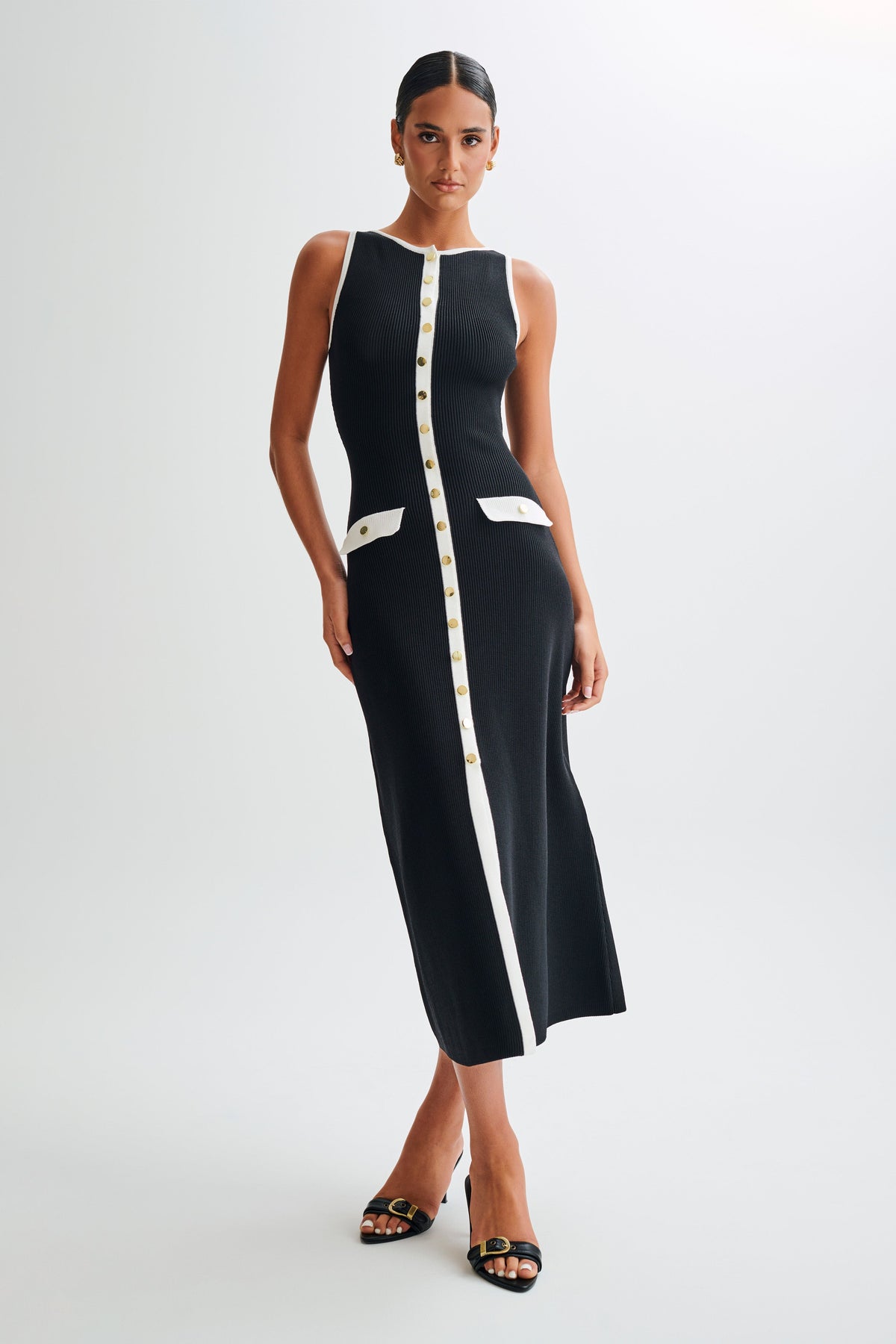 Sawyer Sleeveless Buttoned Maxi Dress - Black/White #6