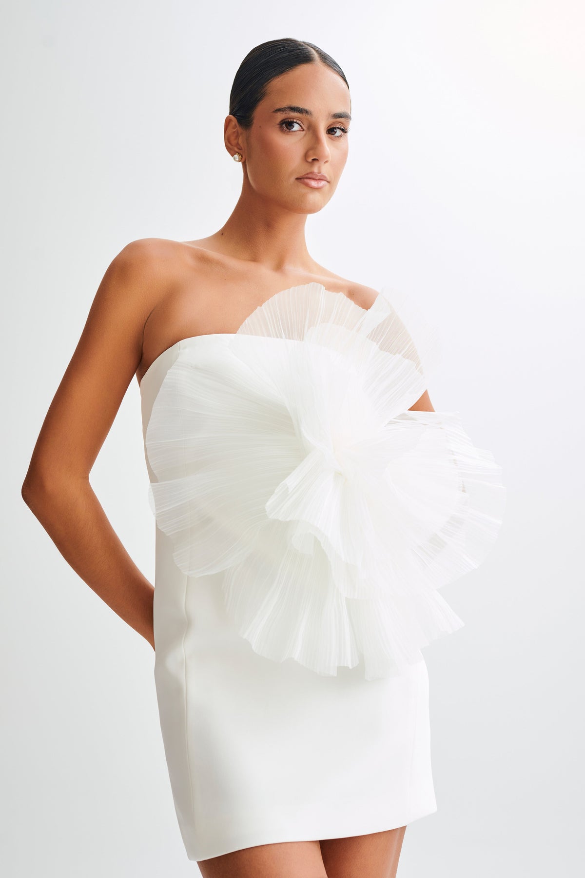 Victoria Strapless Mini Dress With Oversized Flower - White #2