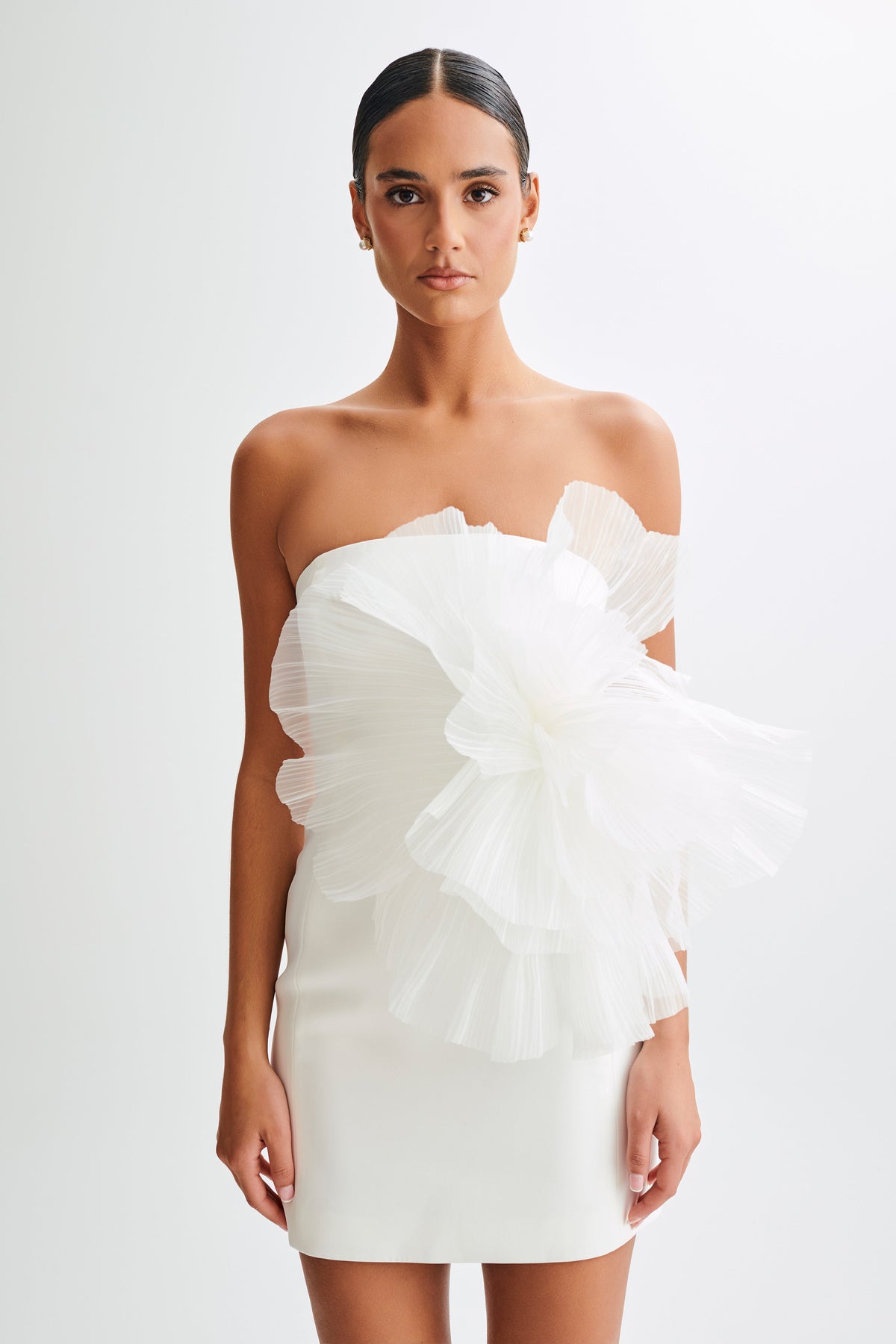 Victoria Strapless Mini Dress With Oversized Flower - White #11