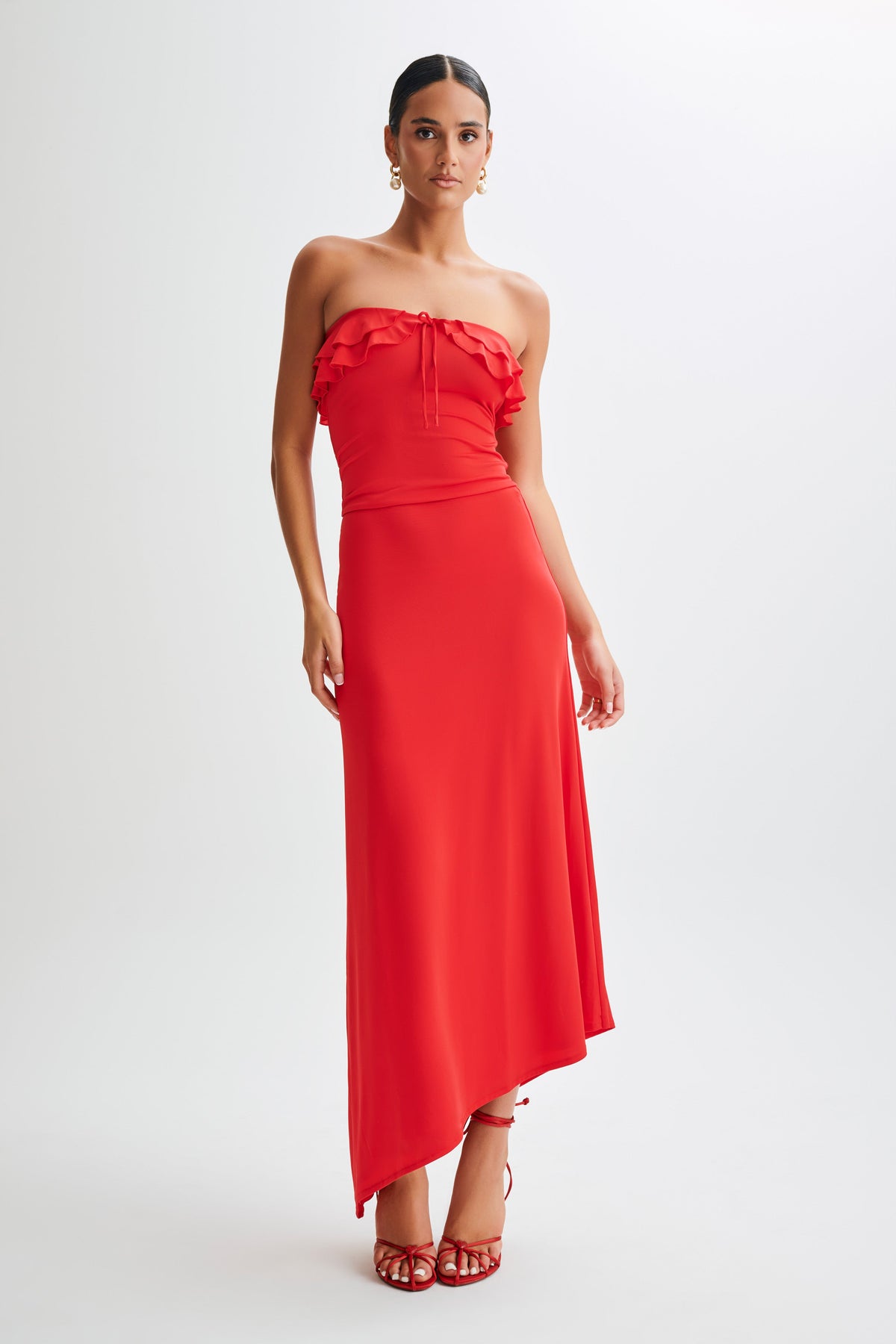 Bea Strapless Slinky Ruffle Top - Pomegranate #6