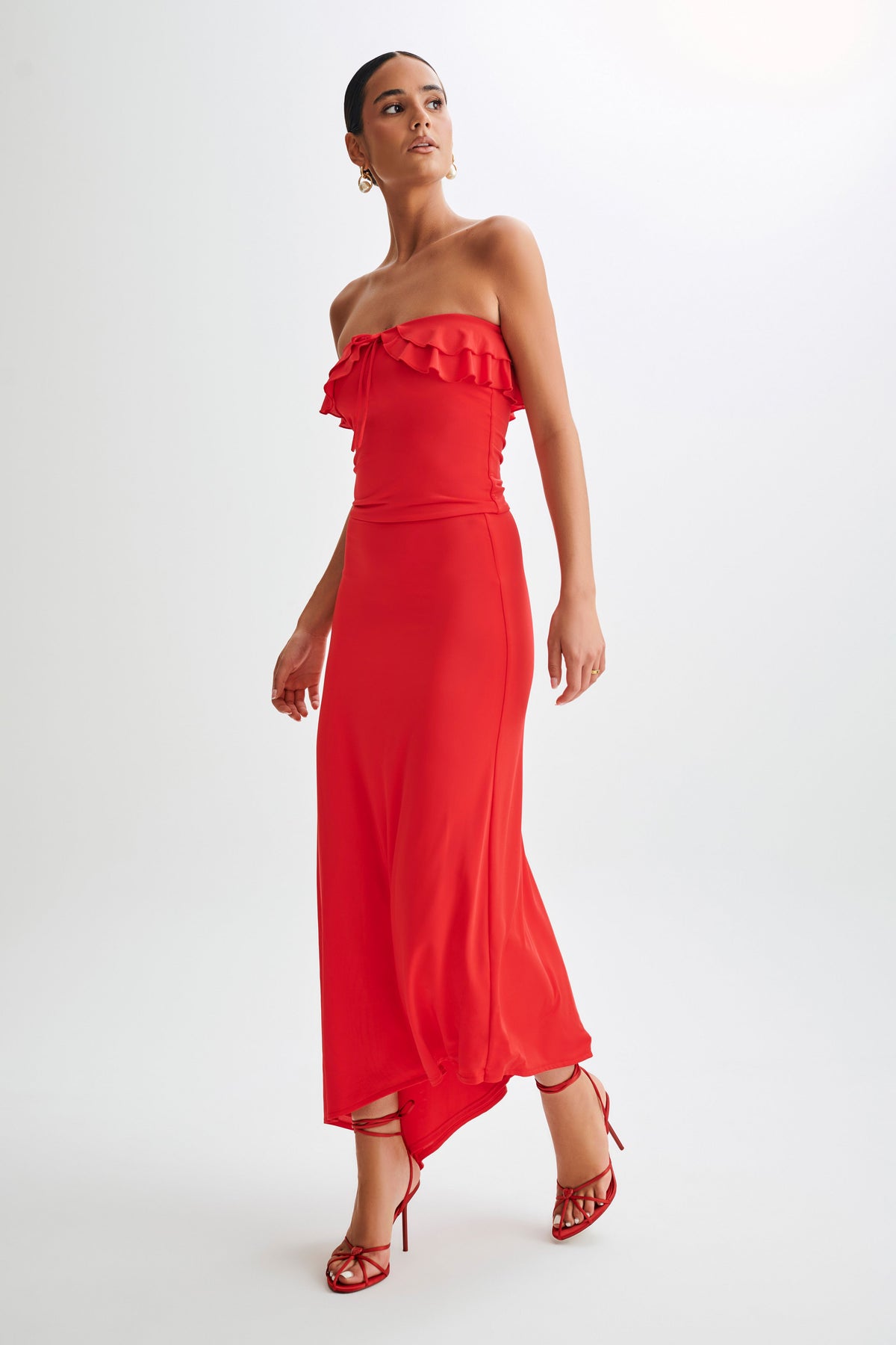Bea Strapless Slinky Ruffle Top - Pomegranate #5