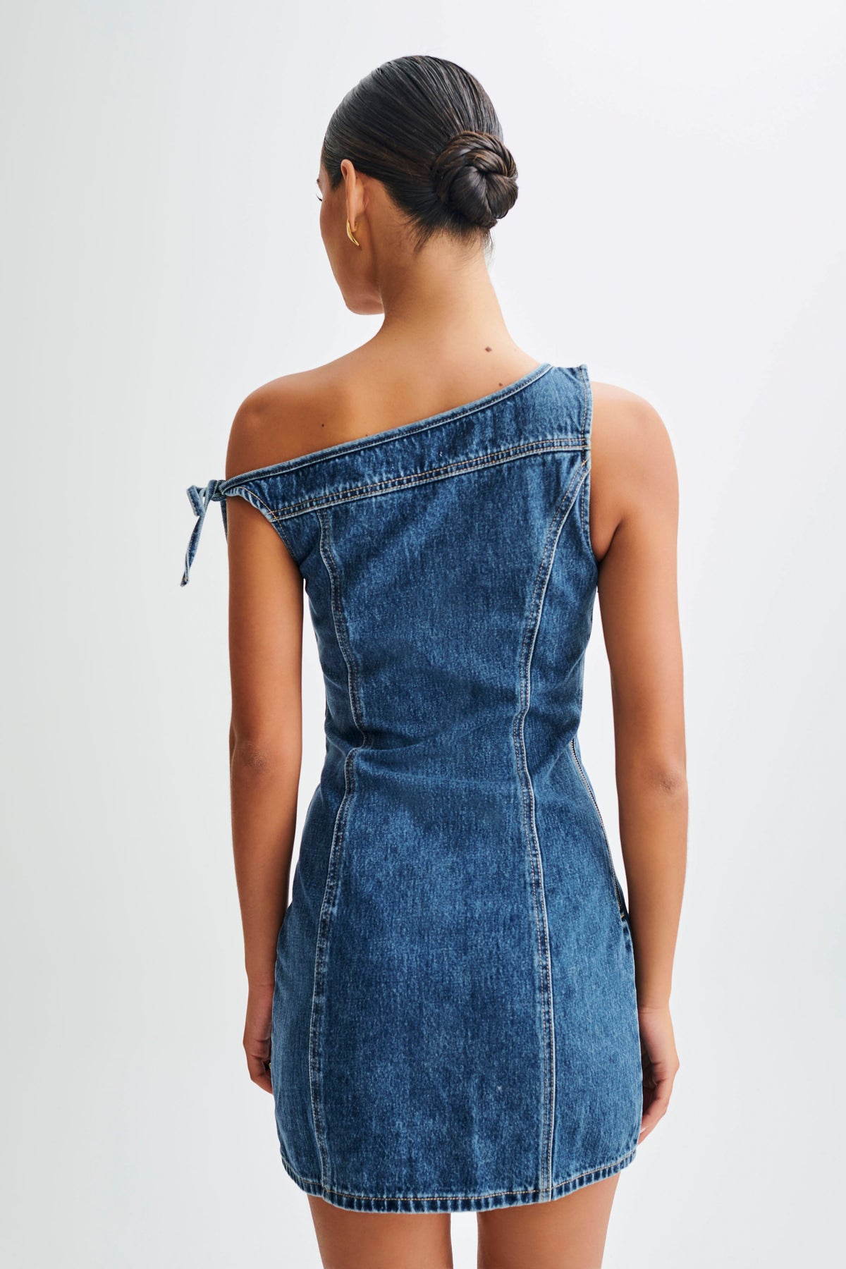 Baker Off Shoulder Denim Mini Dress - Dark Blue #3