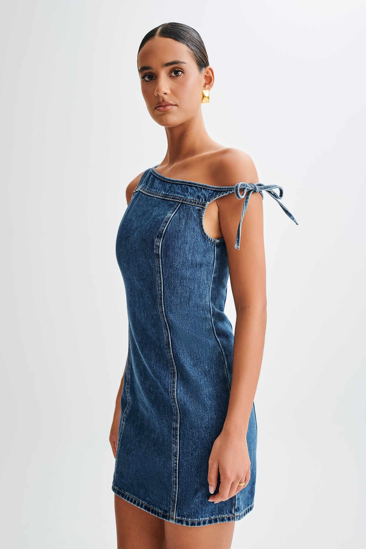 Baker Off Shoulder Denim Mini Dress - Dark Blue #10