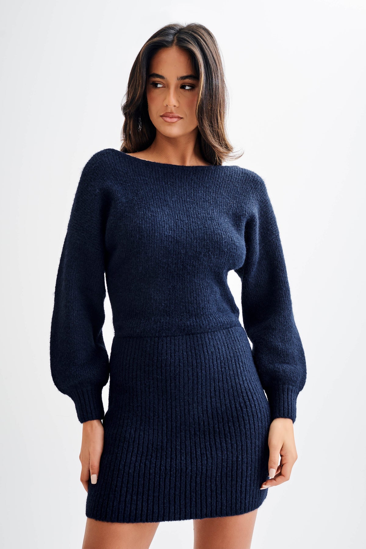 Rafferty Boat Neck Knit Mini Dress - Navy #2