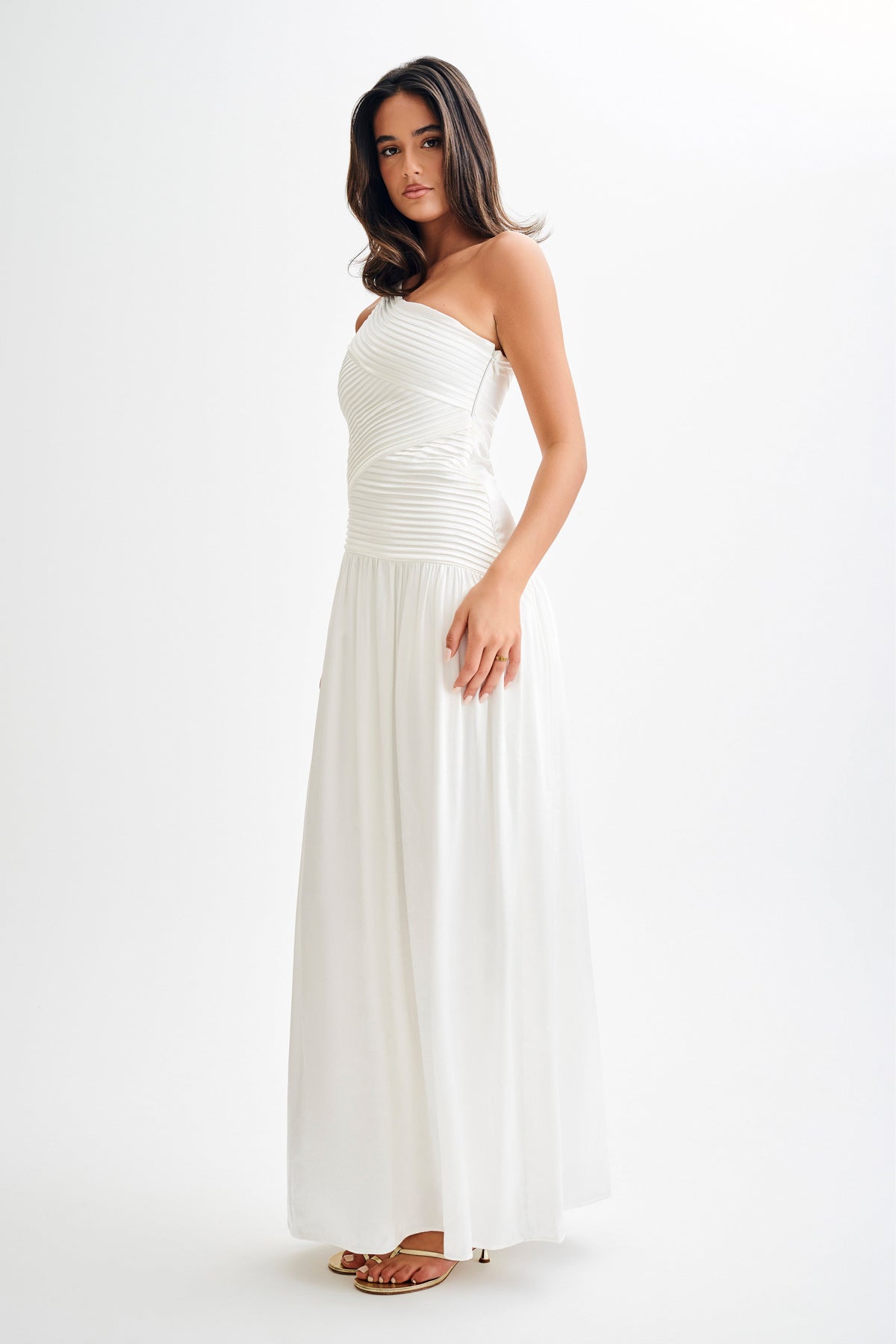 Jenna One Shoulder Pleated Maxi Dress - Ivory #5