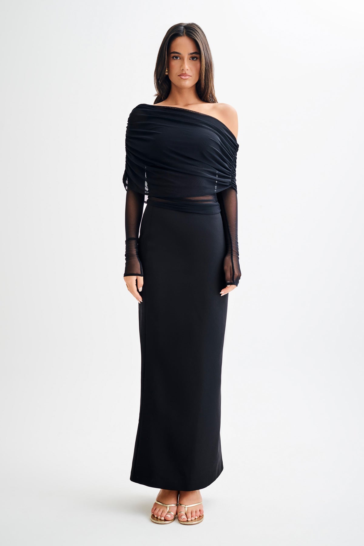 Everly Sheer Mesh Off Shoulder Top - Black #4